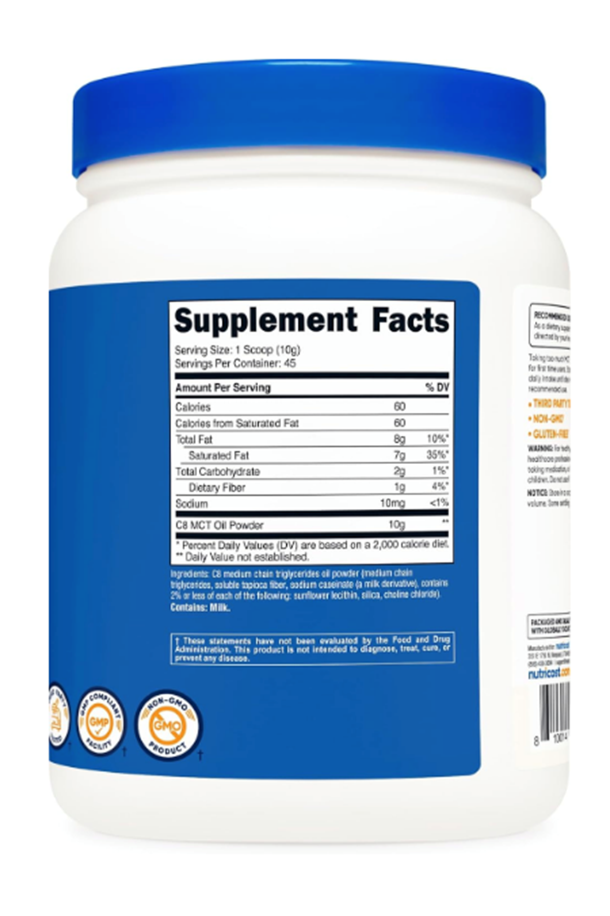 Nutricost C8 MCT Oil Powder 1LB (16.2oz) - 95% C8 MCT Oil 454gr.