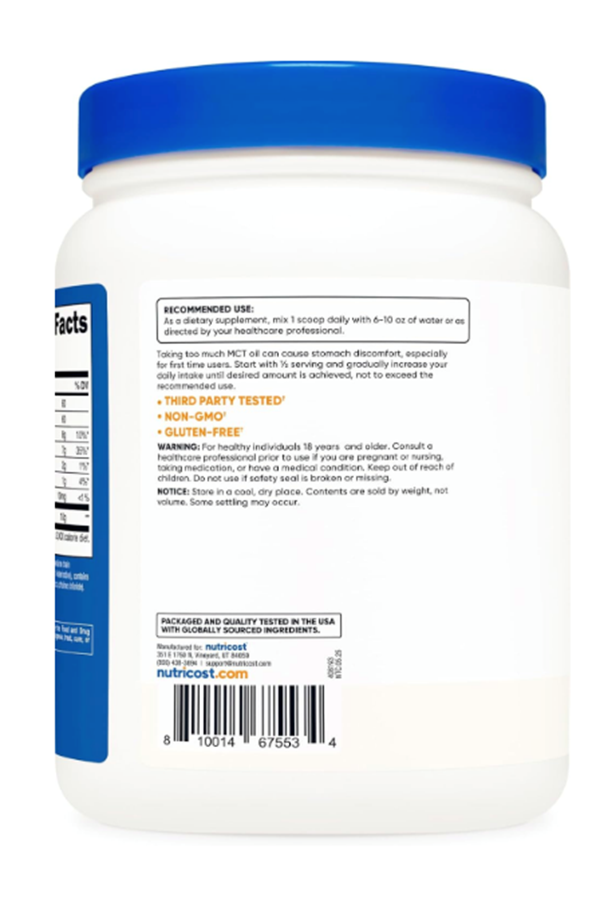 Nutricost C8 MCT Oil Powder 1LB (16.2oz) - 95% C8 MCT Oil 454gr.