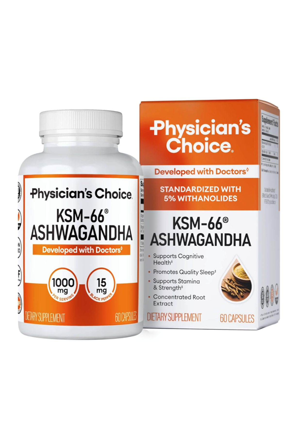 Physician'sChoice KSM-66 Ashwaganda 1000mg 60 Capsul Black Pepper.USA MENŞEİ.57.