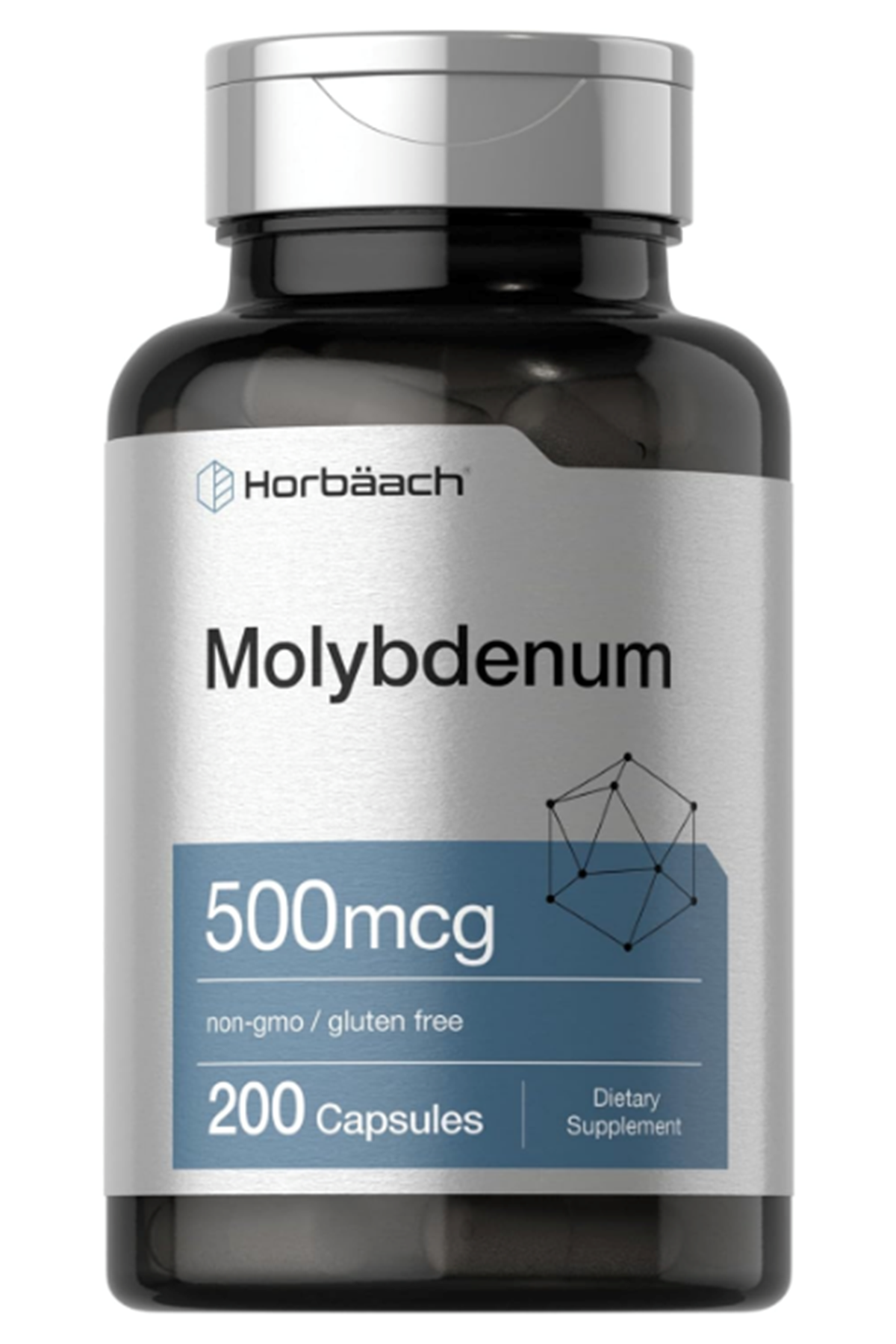 Horbaach Molybdenum  500mcg  Quick release 200 capsules  Amino Acid Chelate.