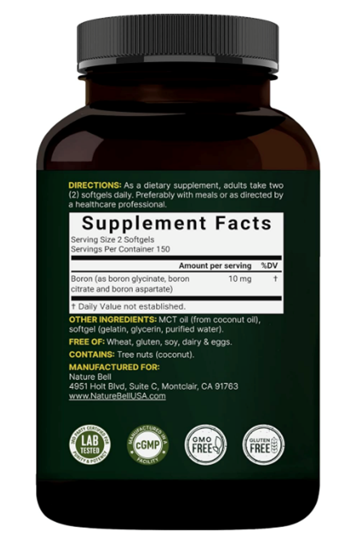 Horbaach  Boron 10mg, 300 Softgels with MCT Oil  High Absorption Triple Action Boron for Men  Women  Glycinate, Citrate, Aspartate Complex.