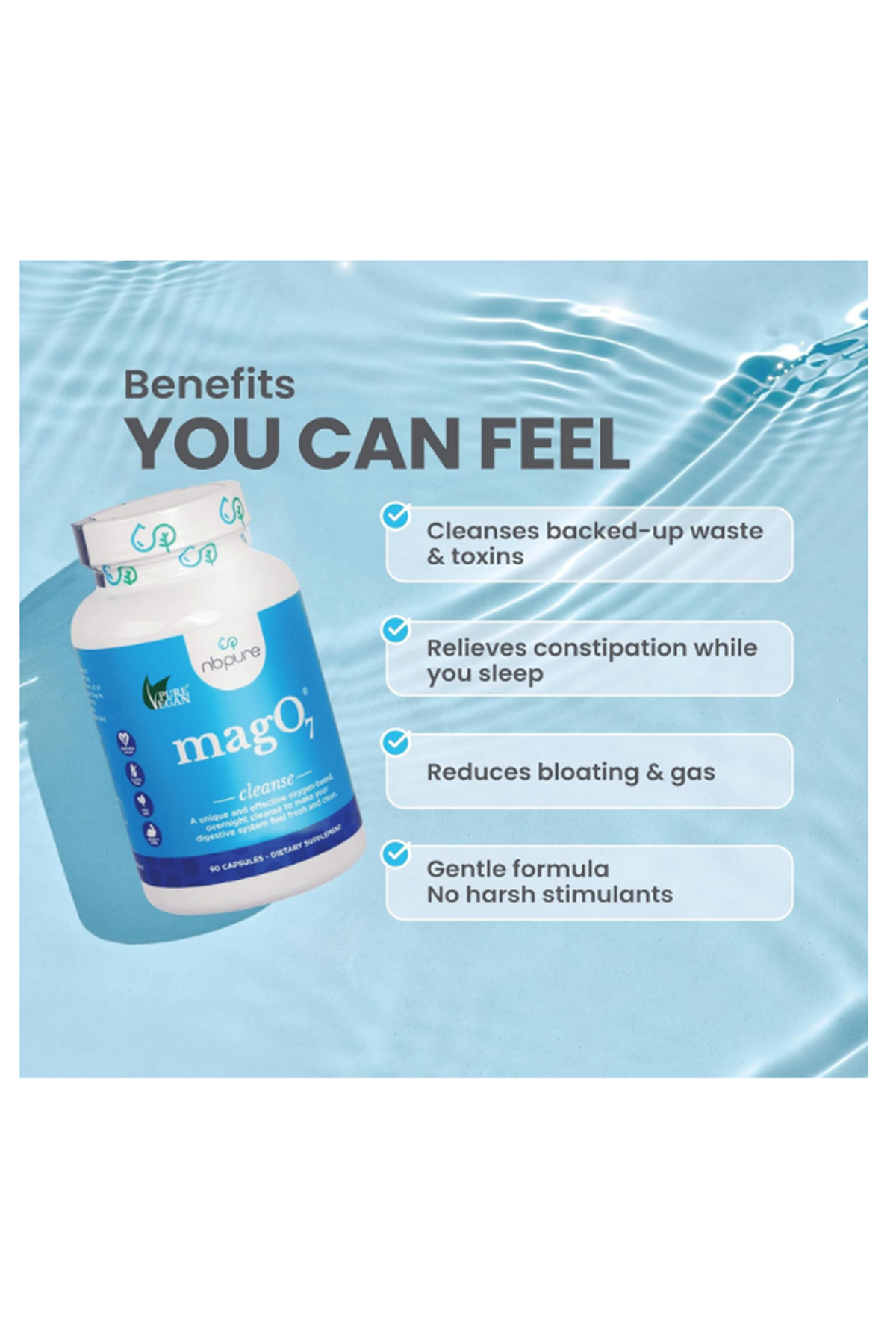 NBpure MagO7 - 90 Capsul Natural Colon Cleanse  Detox Occasional Constipation Relief, Stool Softening, Bloating for Men & Women Ozonated Magnesium Oxide.