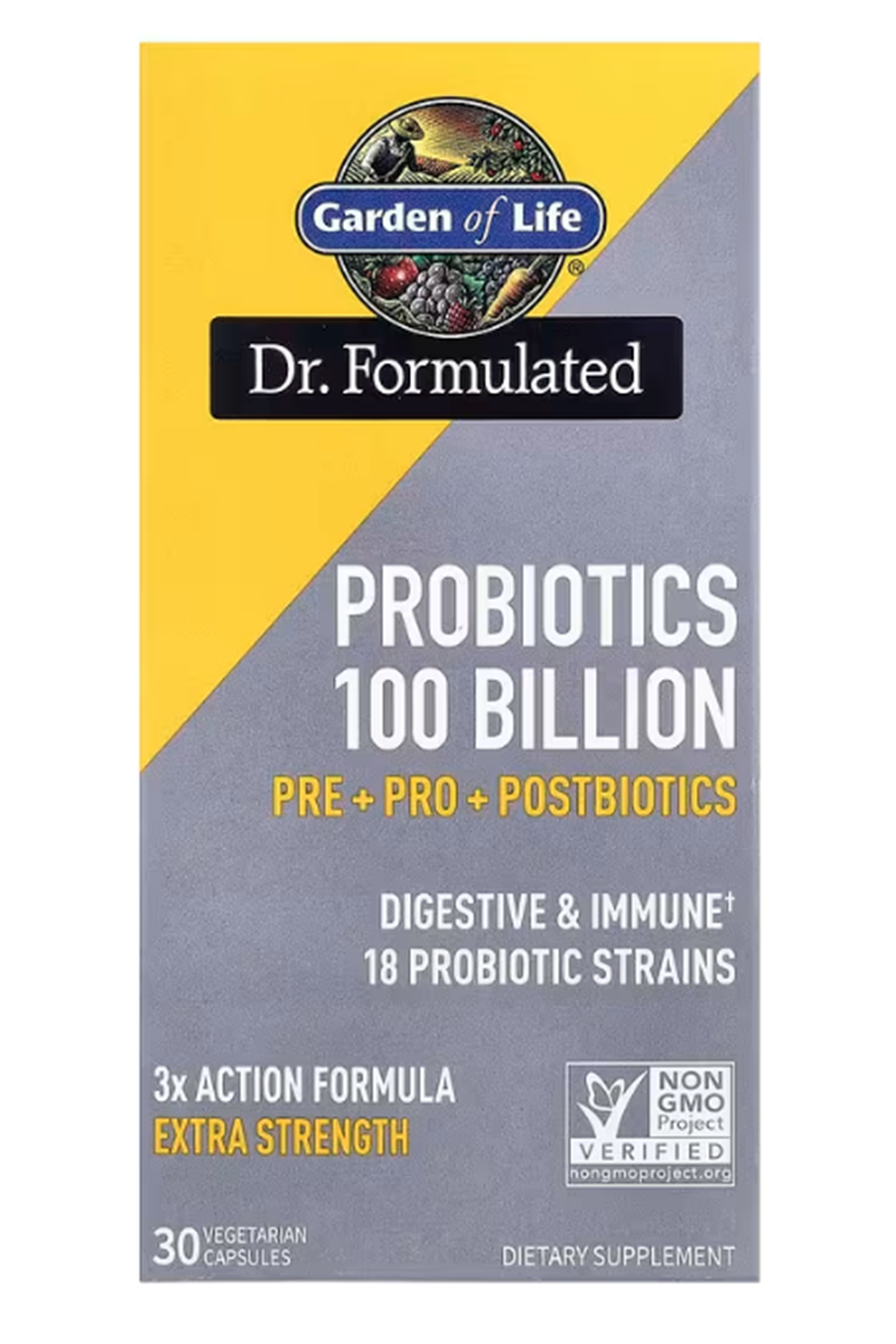 Garden of Life Dr Formulated 30 Capsul Once Daily 3-in-1 Complete Probiotics, Prebiotics  Postbiotics for Women and Men’s Digestive  Immune Health – Extra Strength, 100 Billion CFU.