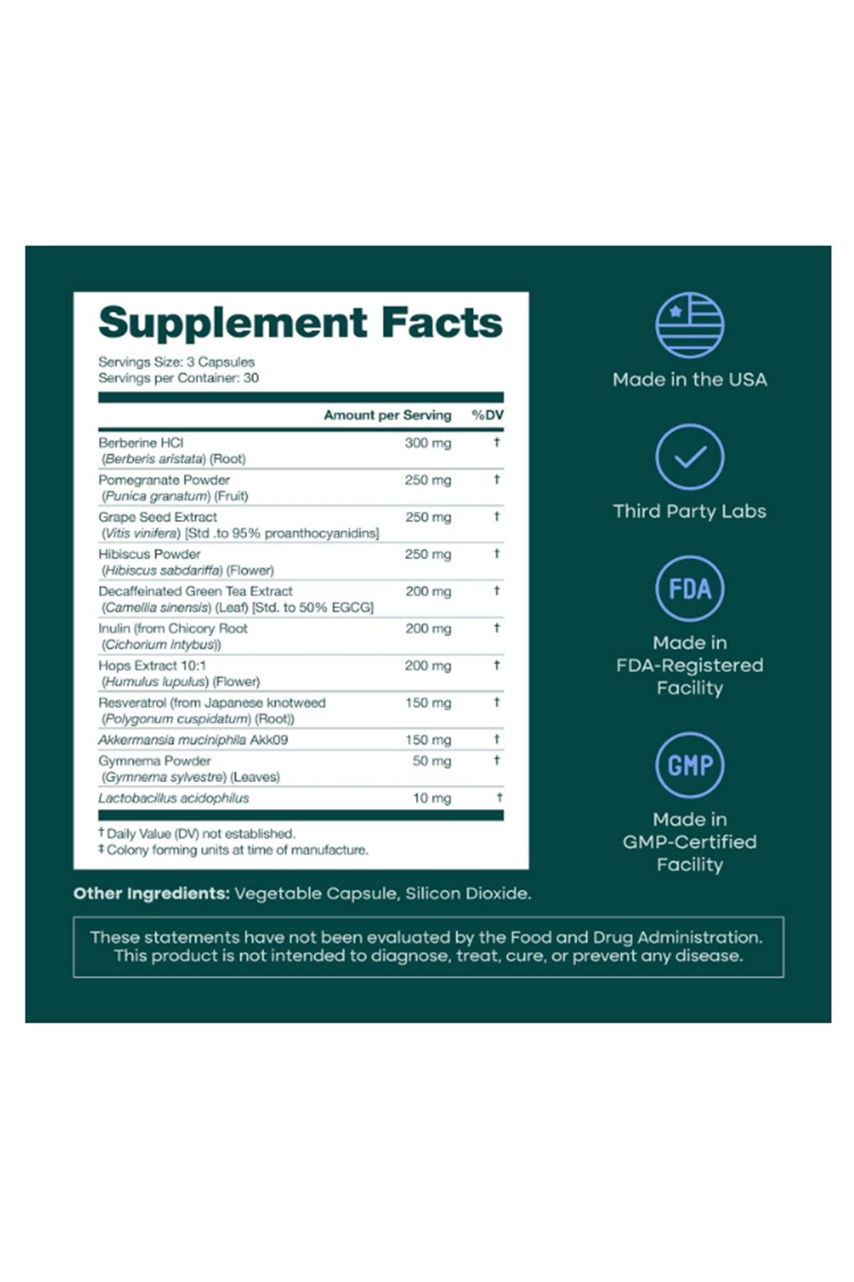 Etta Vita GLP-1 90 Veg Capsul  Weight Loss  Appetite Control for Men and Women with Akkermansia, Berberine, Inulin, EGCG, Resveratrol, Hops, Polyphenols - Supports Digestion, Hunger, Cravings, Gut Health.