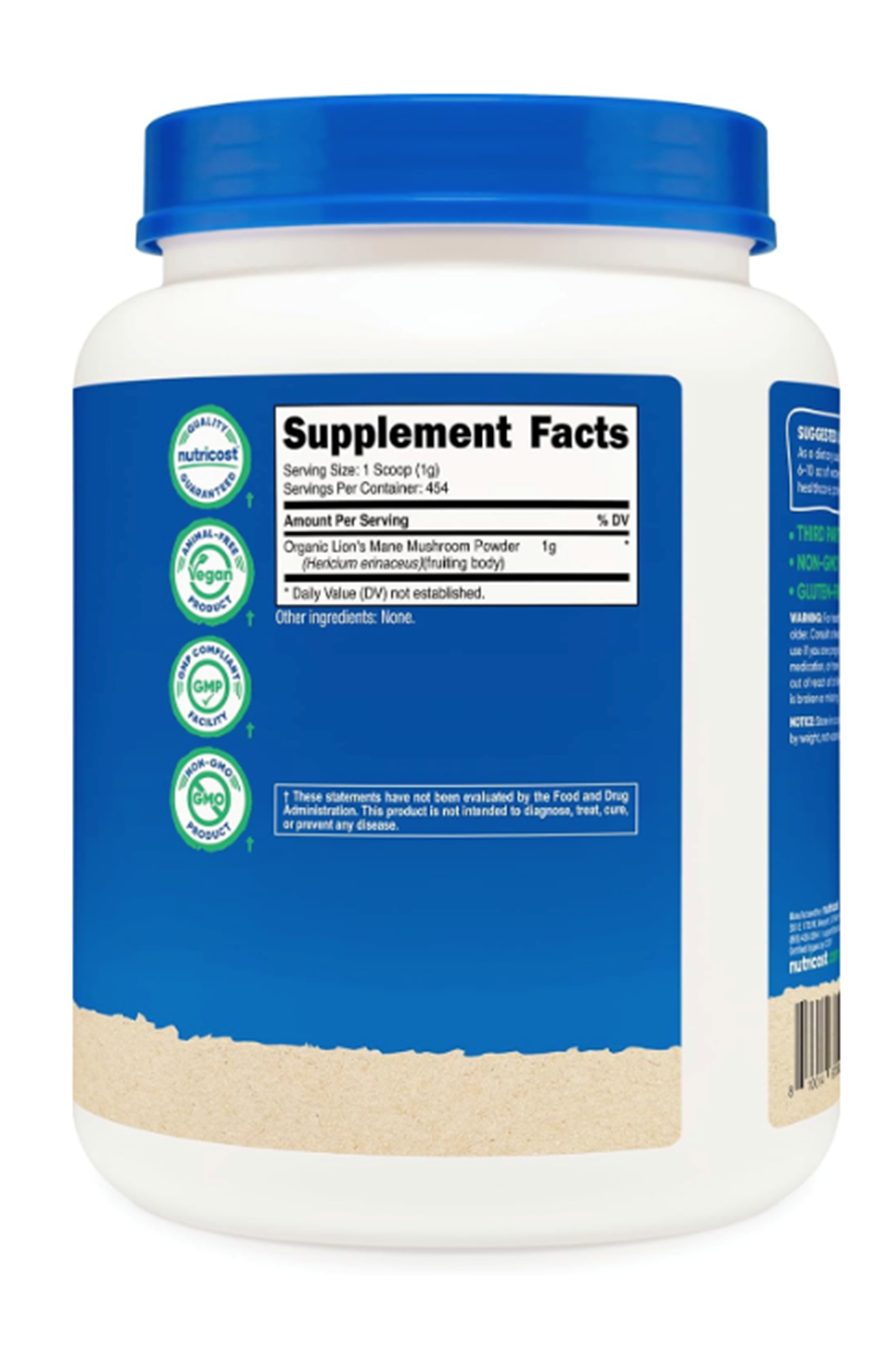 Nutricost Organic Lion's Mane Mushroom Powder 454gr - Certified USDA Organic.