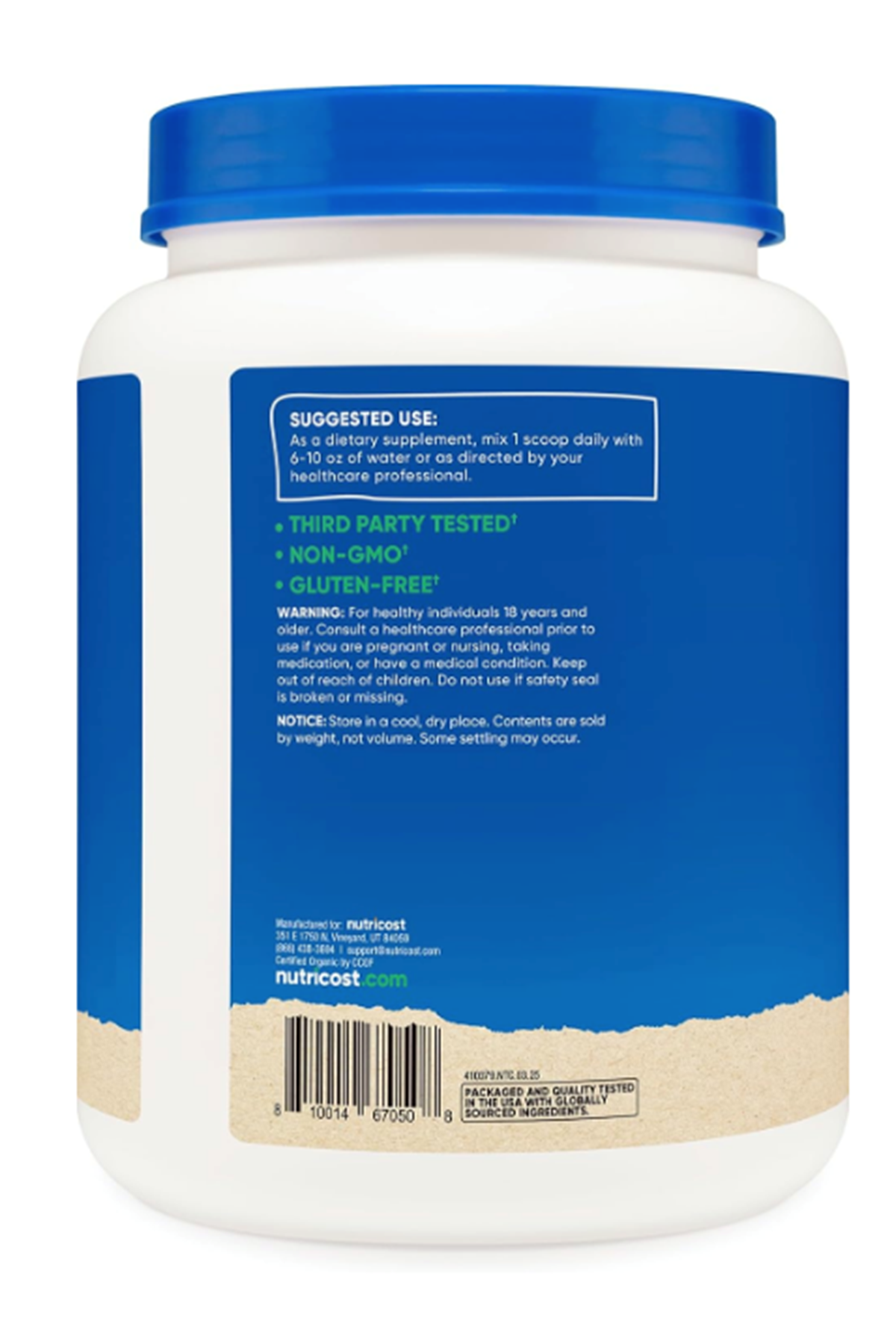 Nutricost Organic Lion's Mane Mushroom Powder 454gr - Certified USDA Organic.