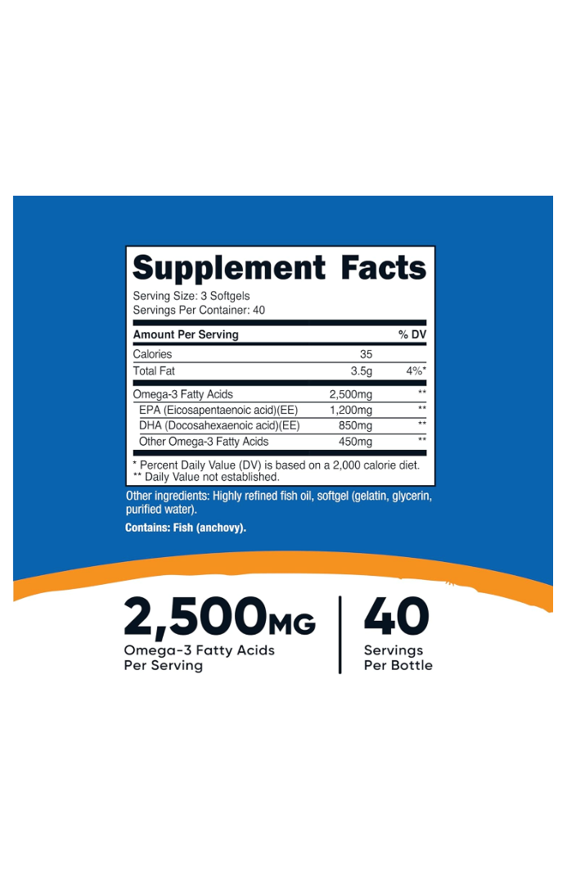 Nutricost Omega 3 Fish Oil - 2500MG, 120 Softgels (40 Serv) - Fish Oil, Wild Caught! 1200mg EPA 850mg DHA - Non-GMO, Gluten Free.