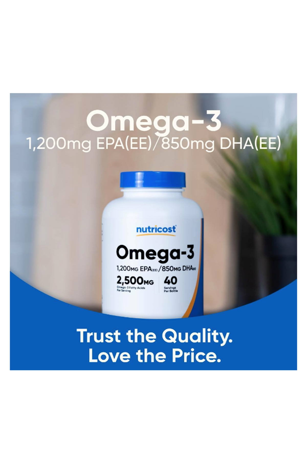 Nutricost Omega 3 Fish Oil - 2500MG, 120 Softgels (40 Serv) - Fish Oil, Wild Caught! 1200mg EPA 850mg DHA - Non-GMO, Gluten Free.