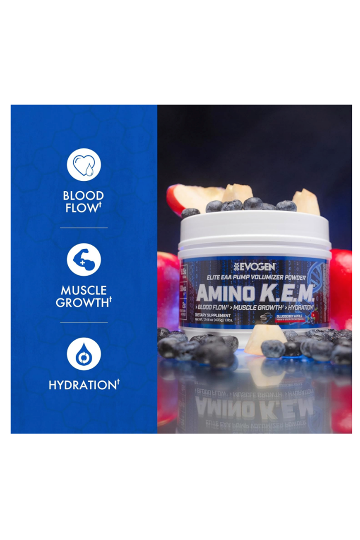 Evogen Amino K.E.M. - EAA  BCAA Pump Volumizer BCAAs Amino Acids for Blood Flow, Muscle Growth, Hydration  30 Servings.