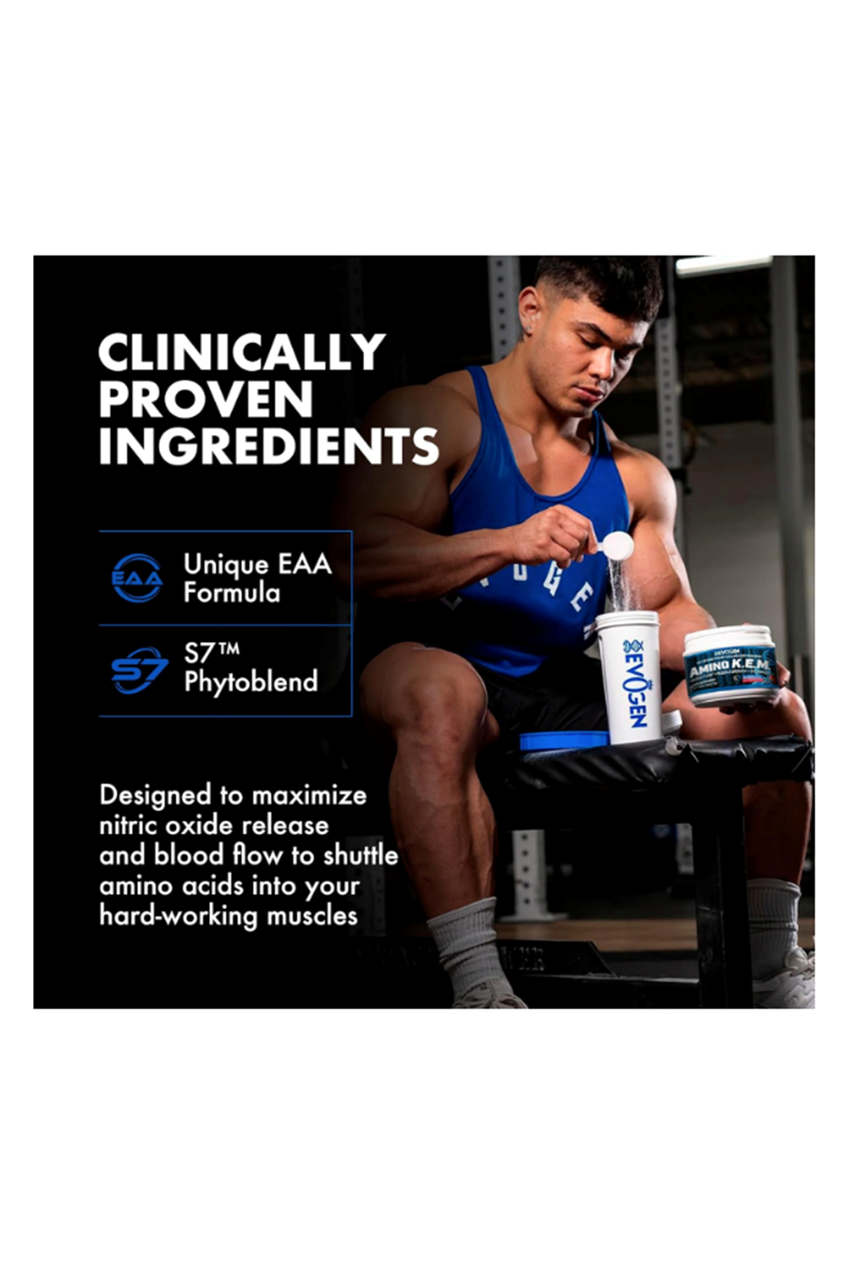 Evogen Amino K.E.M. - EAA  BCAA Pump Volumizer BCAAs Amino Acids for Blood Flow, Muscle Growth, Hydration  30 Servings.