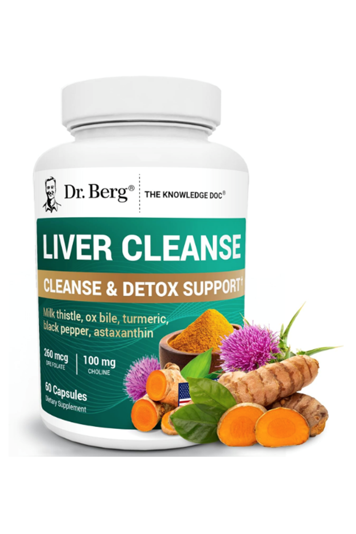 Dr. Berg Liver Cleanse Detox Unique Blend of Milk Thistle, Ox Bile  Folate - Liver Includes Turmeric, Black Pepper  Choline - 60 Capsul.49.
