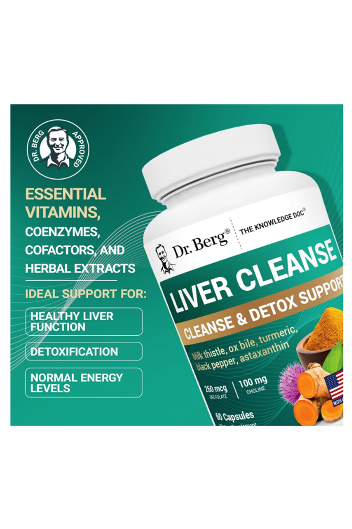 Dr. Berg Liver Cleanse Detox Unique Blend of Milk Thistle, Ox Bile  Folate - Liver Includes Turmeric, Black Pepper  Choline - 60 Capsul.49.
