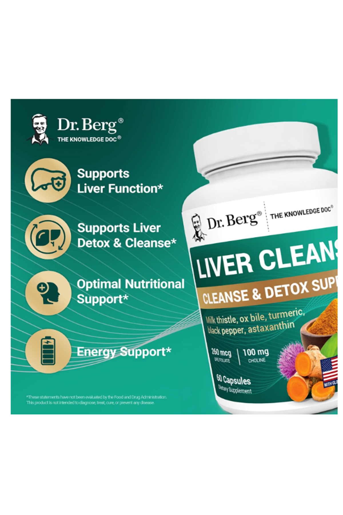 Dr. Berg  Liver Cleanse Detox Milk Thistle,Ox Bile  Folate-Liver Turmeric, Black Pepper  Choline - 60 Capsul.49.