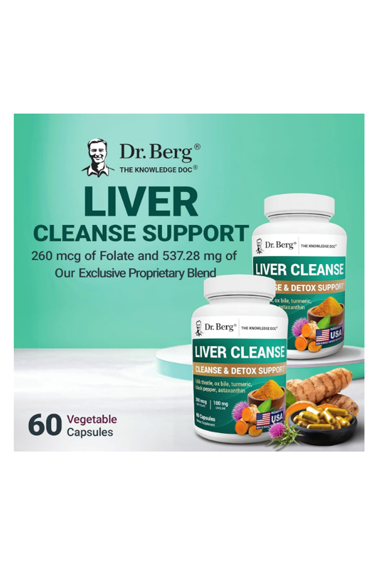 Dr. Berg Liver Cleanse Detox Unique Blend of Milk Thistle, Ox Bile  Folate - Liver Includes Turmeric, Black Pepper  Choline - 60 Capsul.49.