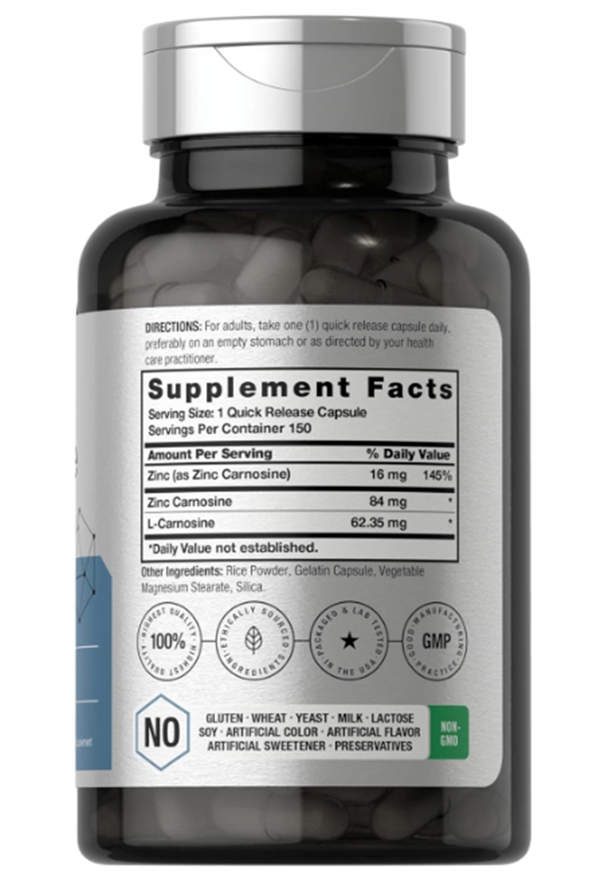 Horbäach Zinc Carnosine Supplement  84mg   150  Quick-Release Capsul  Non-GMO  Gluten Free.