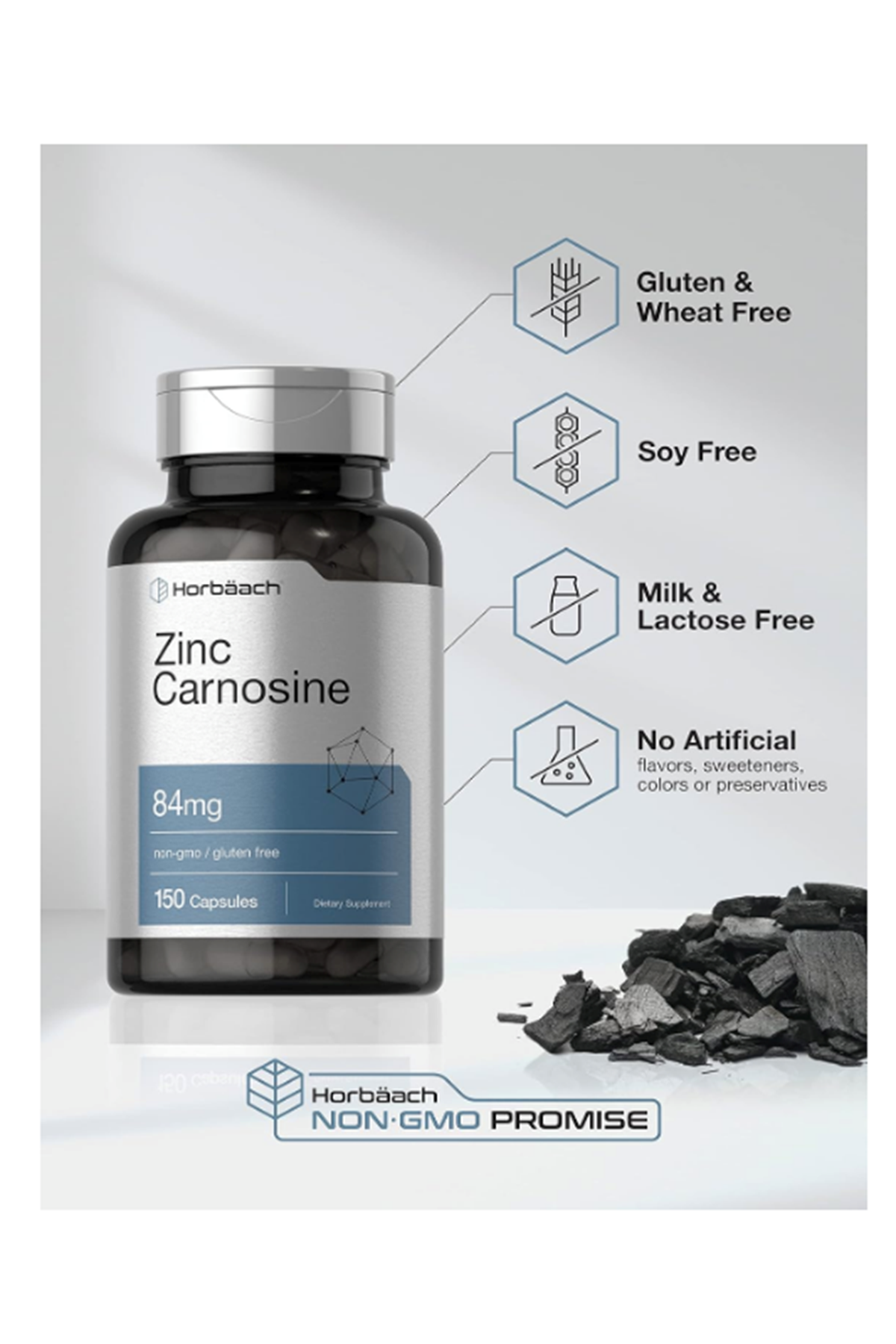 Horbäach Zinc Carnosine Supplement  84mg   150  Quick-Release Capsul  Non-GMO  Gluten Free.
