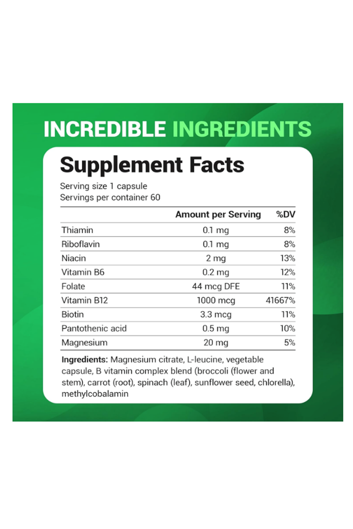 Dr. Berg Natural Vitamin B12 1000 mcg with B Complex Blend - Methylcobalamin B12 for Energy, Nerve Health, and Cognitive Function* - Methylated B12 with Folate - 60 Capsules.