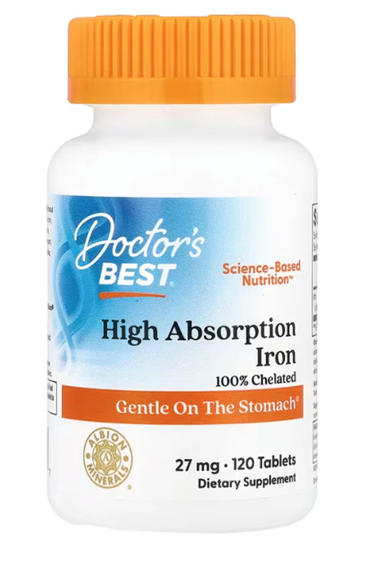 Doctor's Best High Absorption Iron Chelated with Ferrochel, Gentle on The Stomach, Immune Health, Blood Health, 27mg 120 Tablet.36.