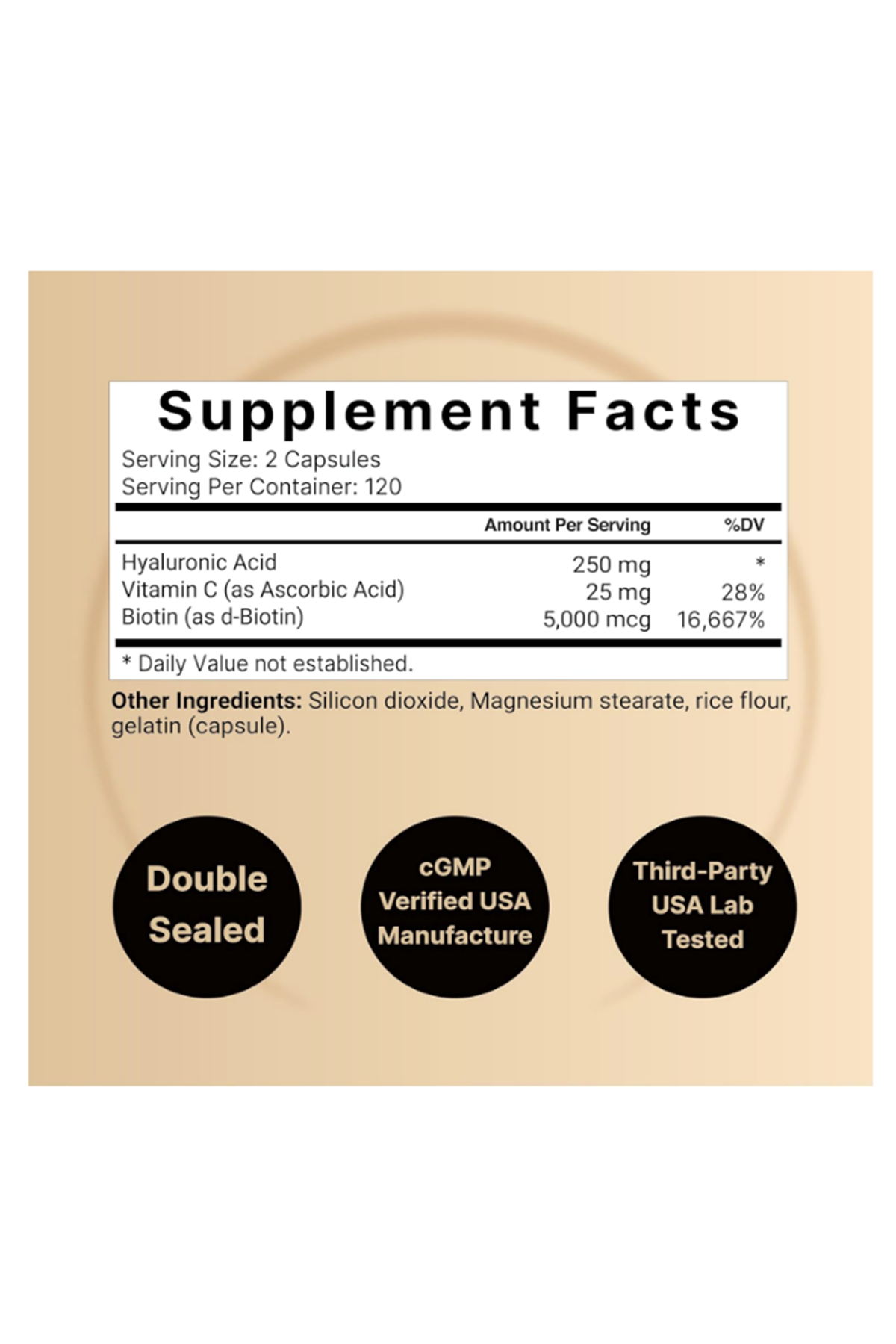 NatureBell Hyaluronic Acid 250mg - 240 Capsules - 250mg Hyaluronic Acid, 5000mcg Biotin & 25 mg Vitamin C.