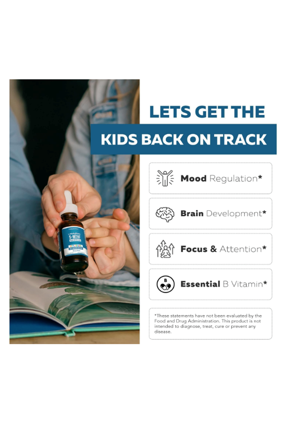 Triquetra Organic Kids L-Methylfolate + Methyl B12 Cofactor-MTHFR Sublingual Form-5-MTHF, Superior Form of Folate-Adjustable Dosing for All Ages-Mood,Behavior,Cognition 30ml.