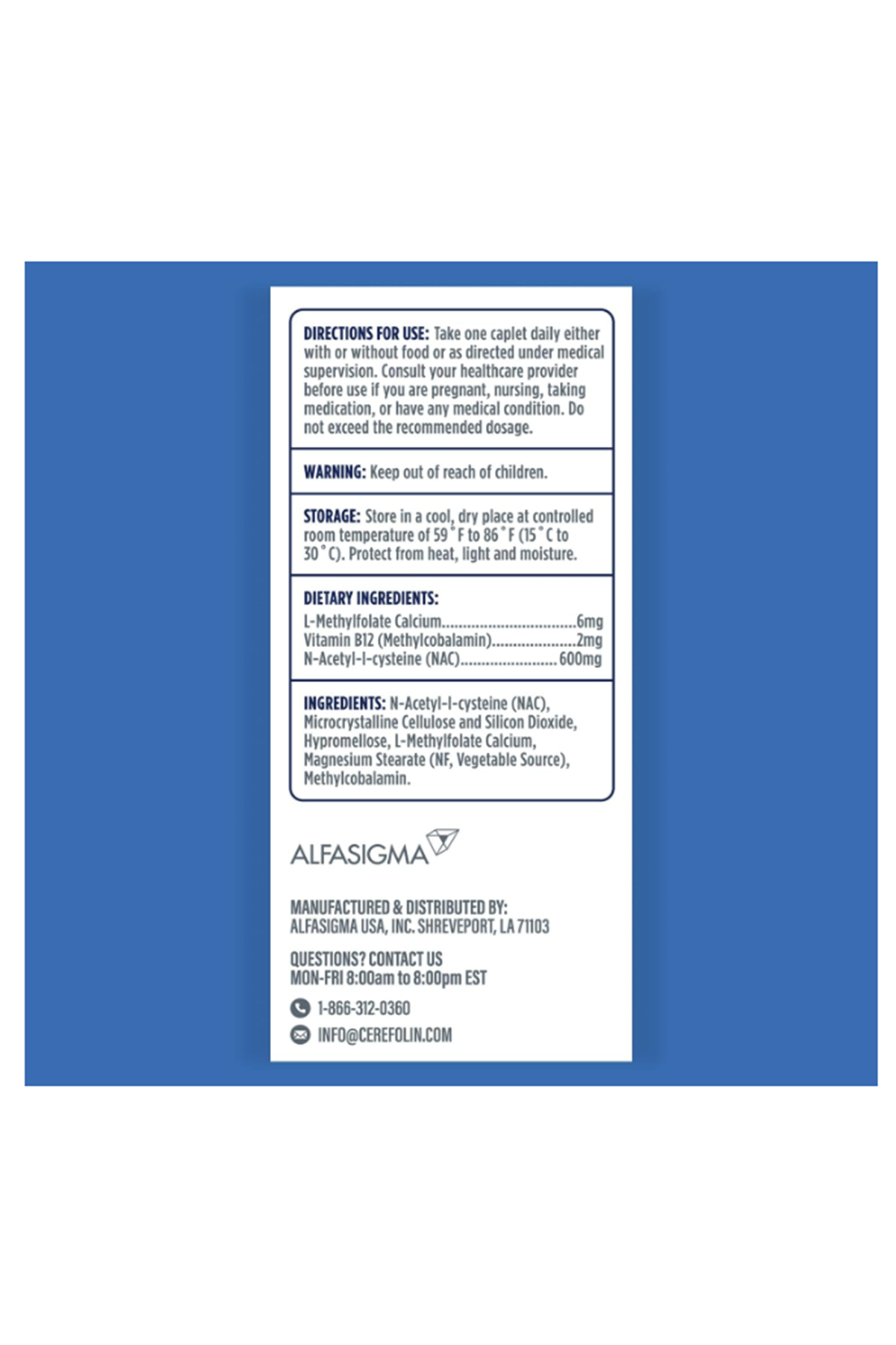 Alfasigma Cerefolin 30 Tablets Brain Wellness,Targeted for Cognitive, Improves Memory,Focus  Concentration, L-Methylfolate, N.A.C, B12, Neurologist Recommended