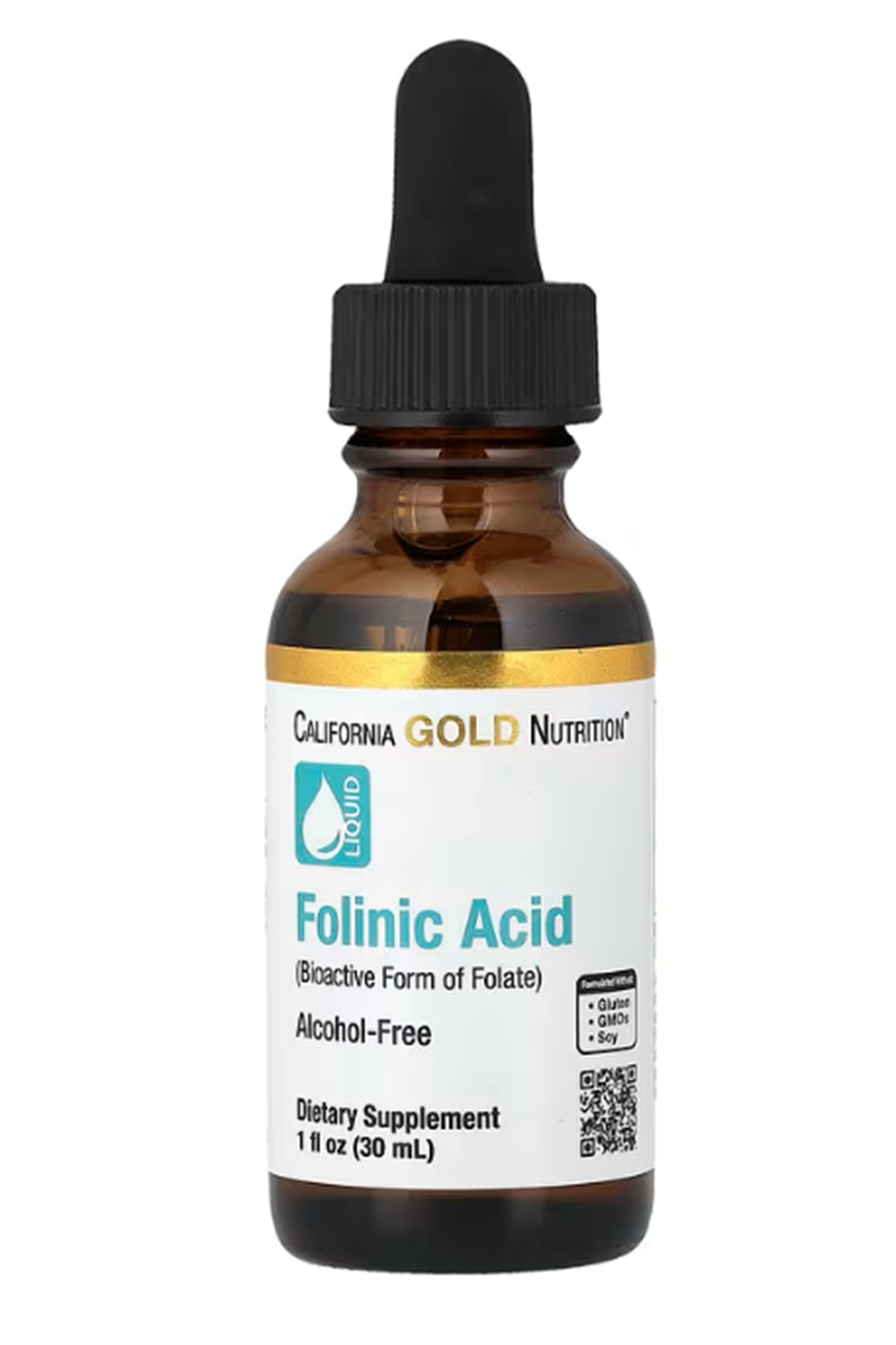 California Gold Nutrition, Folinic Acid, Alcohol Free, 1 fl oz (30 ml).