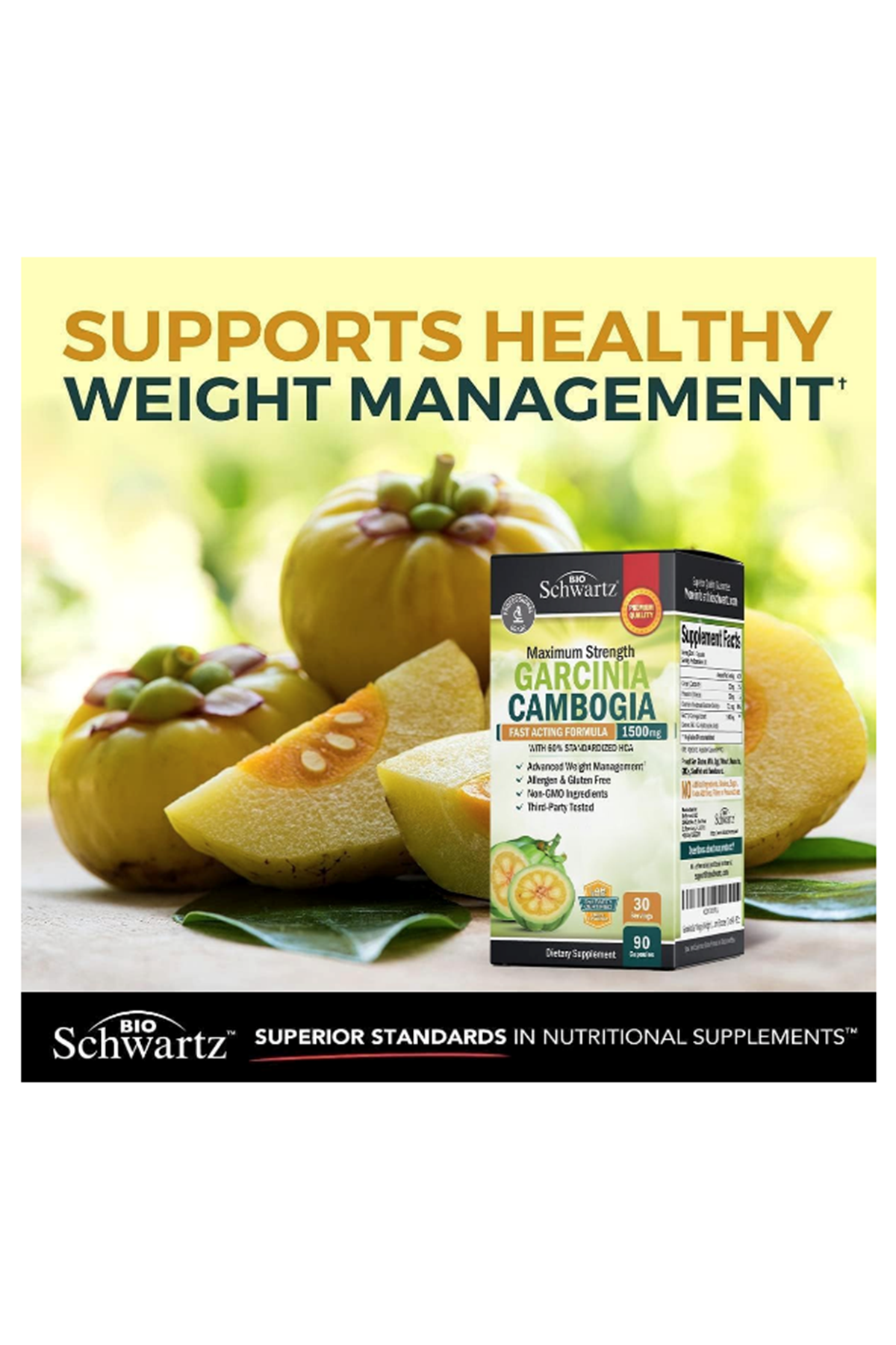 BioSchwartz  Garcinia Cambogia Weight Loss- 1500mg 90 Capsul HCA Pure Extract-Fast Acting Appetite Suppressant-Fat Burner for Women and Men- Carb Blocker Metabolism.