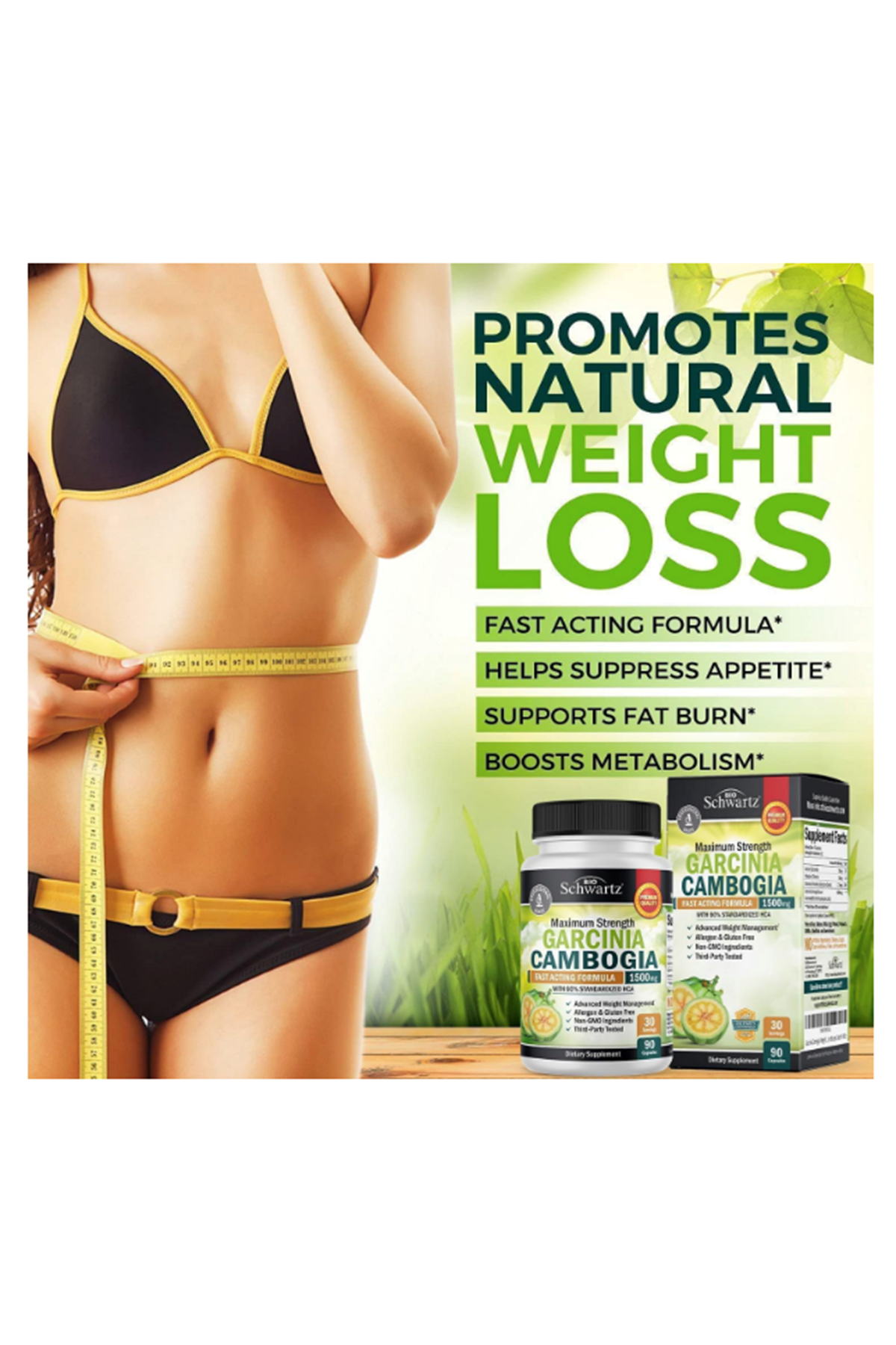 BioSchwartz  Garcinia Cambogia Weight Loss- 1500mg 90 Capsul HCA Pure Extract-Fast Acting Appetite Suppressant-Fat Burner for Women and Men- Carb Blocker Metabolism.