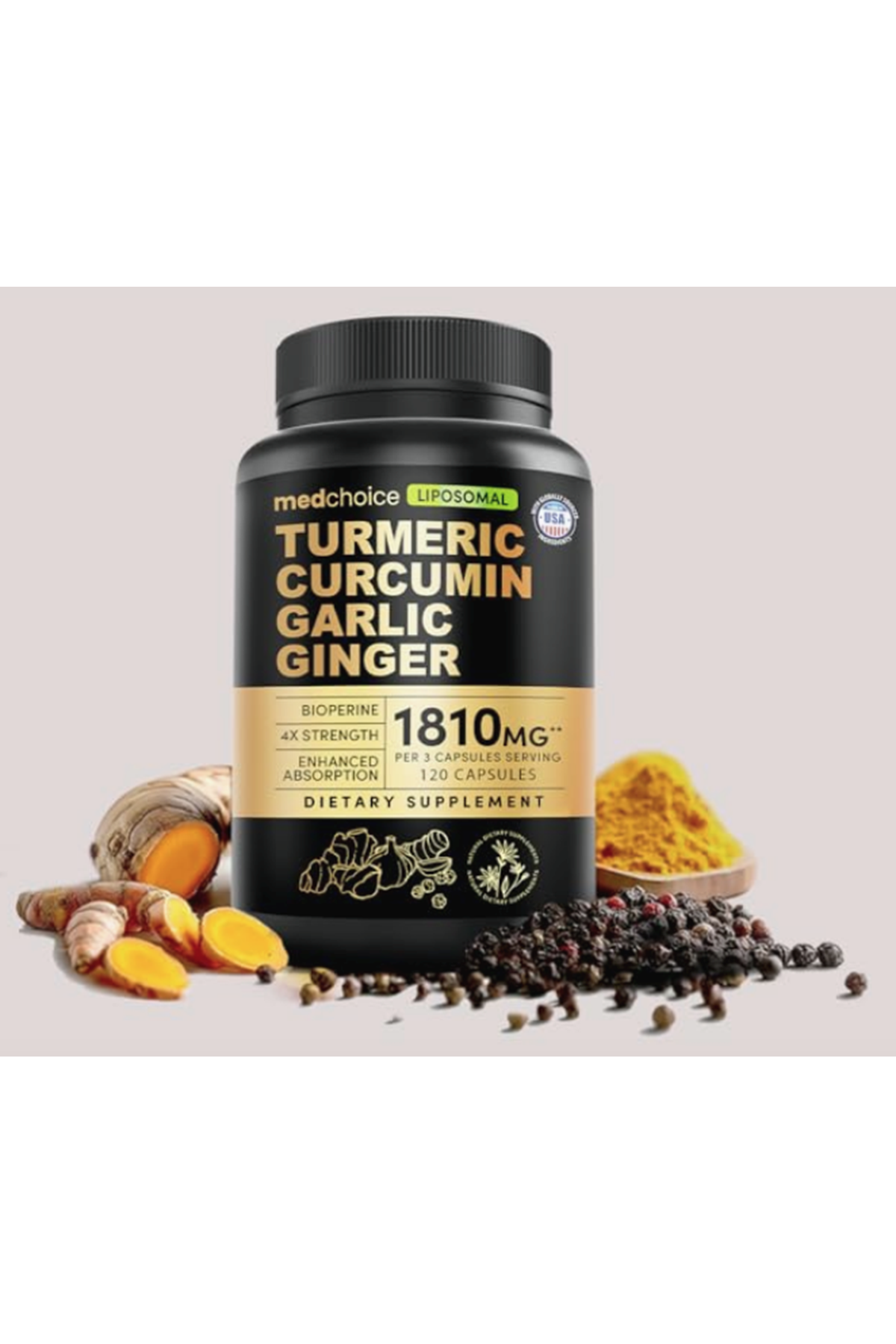 MEDCHOICE (Ösg Özel Sporcu Gıdaları) Lİposomal Turmeric+Curcumın+Garlic+Ginger Root+BioPerine 120 Capsul.Orj Usa.