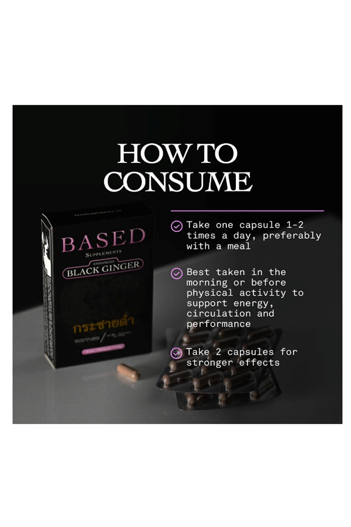 Based Supplements Black Ginger  (300mg, 30 Capsules) -Premium Thai Root Extract with 16% Methoxyflavones  11% DMF - Traditional Asian Herb for Energy. 