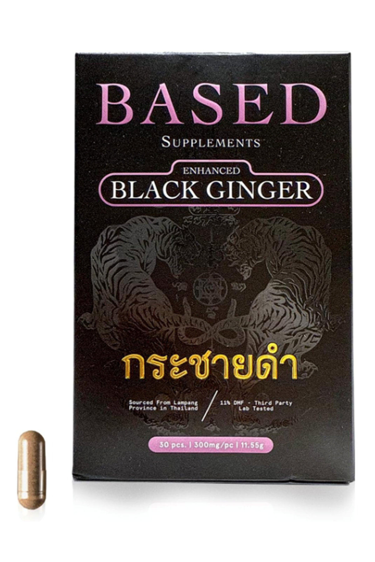 Based Supplements Black Ginger  (300mg, 30 Capsules) -Premium Thai Root Extract with 16% Methoxyflavones  11% DMF - Traditional Asian Herb for Energy. 
