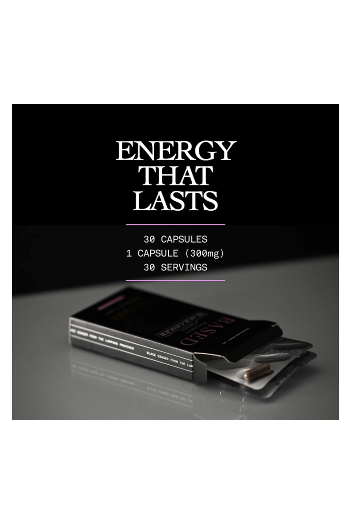 Based Supplements Black Ginger  (300mg, 30 Capsules) -Premium Thai Root Extract with 16% Methoxyflavones  11% DMF - Traditional Asian Herb for Energy. 