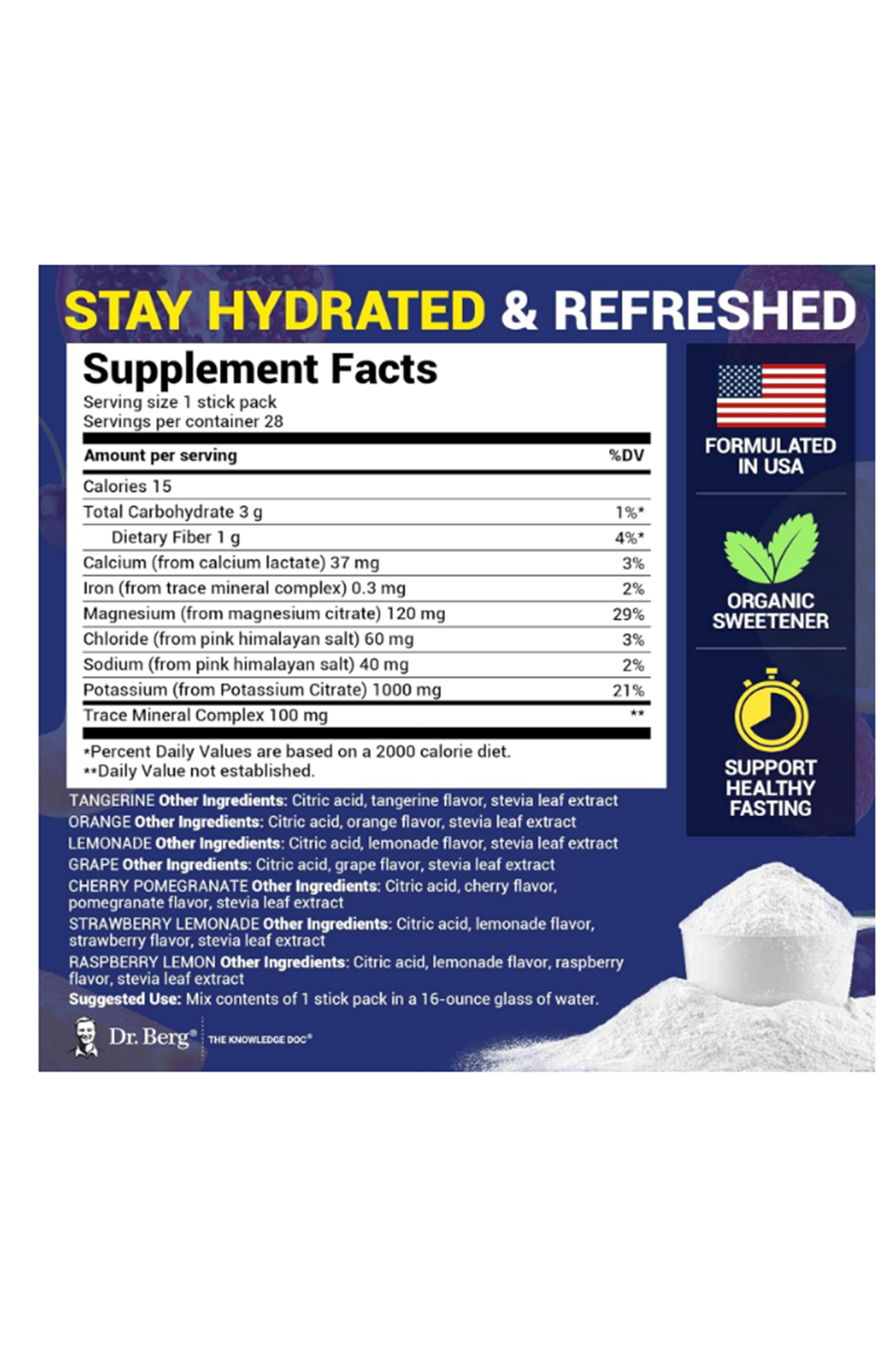 Dr. Berg  Electrolyte Powder Packets  Drink Mix - 27 Total Hydration Pouches Sugar Free - Keto No Sugar.