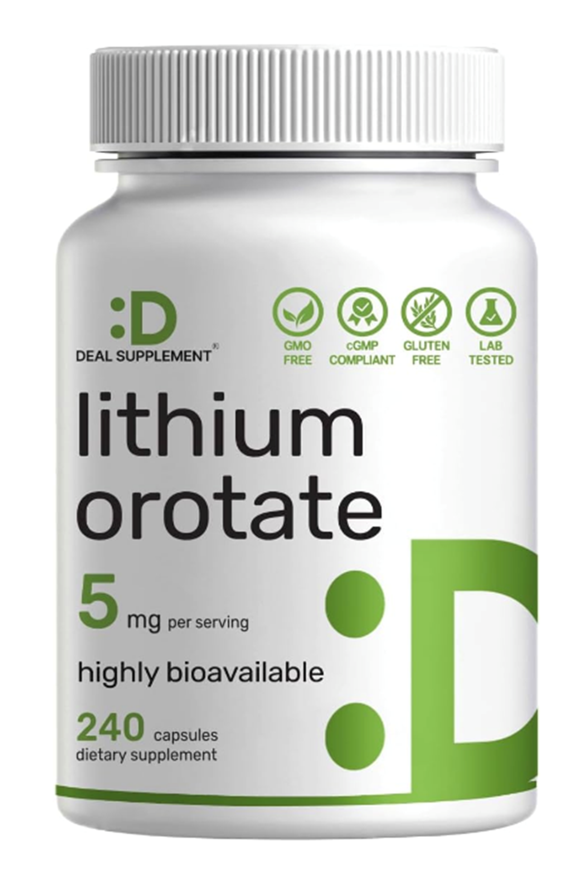 DEAL SUPLAMENT Lithium Orotate 5mg, 240 Capsules – Highly Bioavailable.