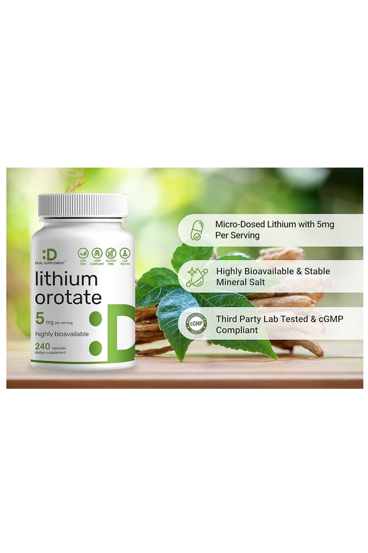 DEAL SUPLAMENT Lithium Orotate 5mg, 240 Capsules – Highly Bioavailable.