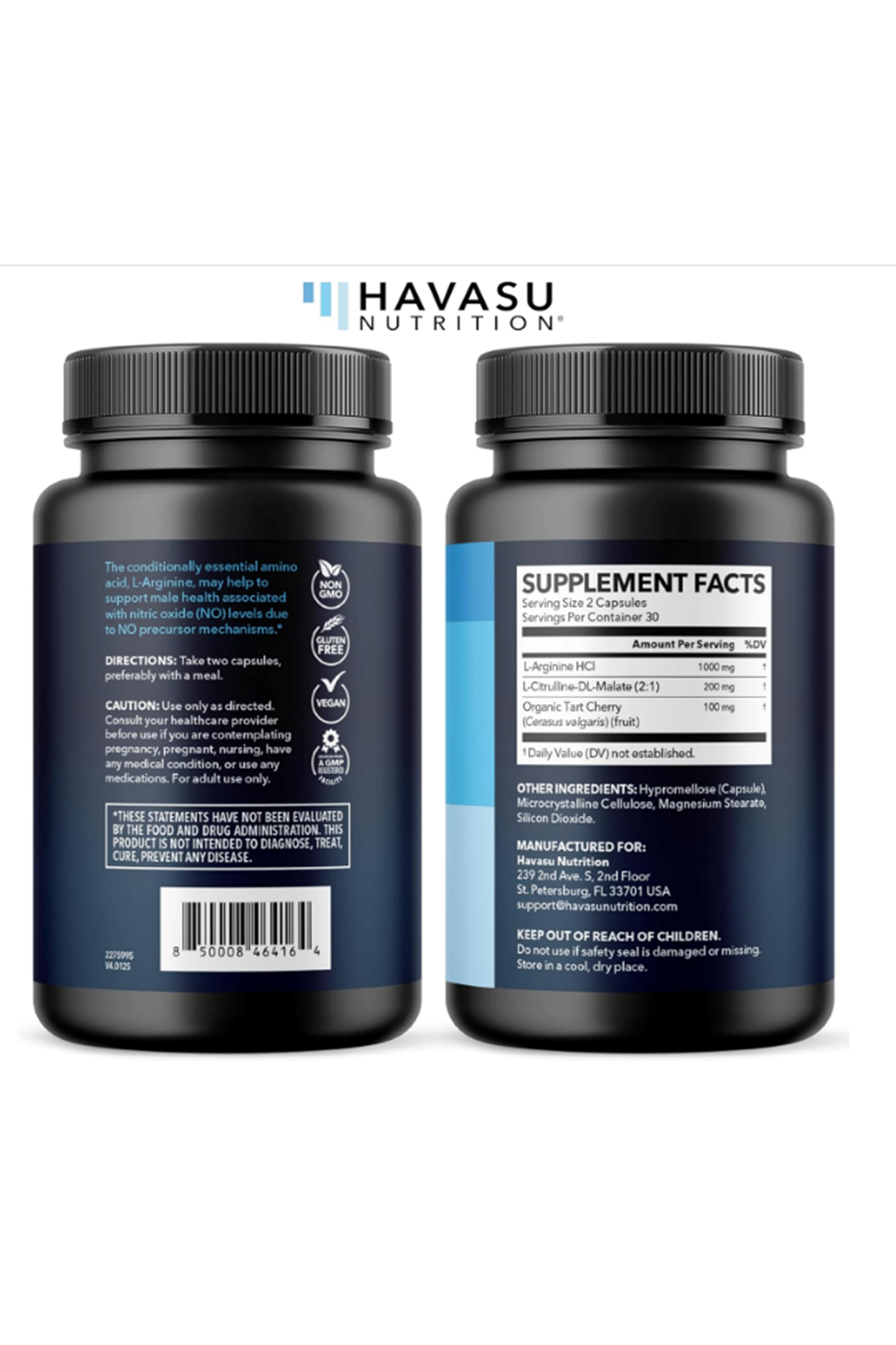 HAVASU NUTRITION L-Arginine 60 Capsules with L-Citrulline Tart Cherry- Nitric Oxide Supplement.Abd Best Seller !!.