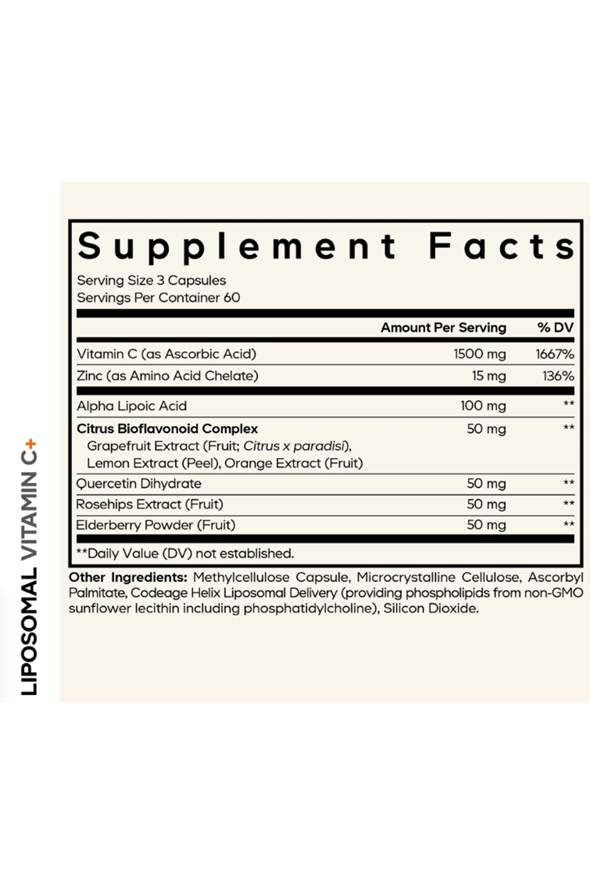 Codeage Liposomal Vitamin C 1500mg with Zinc,Elderberry,Citrus-Quercetin- Rose Hips  180 Capsules.