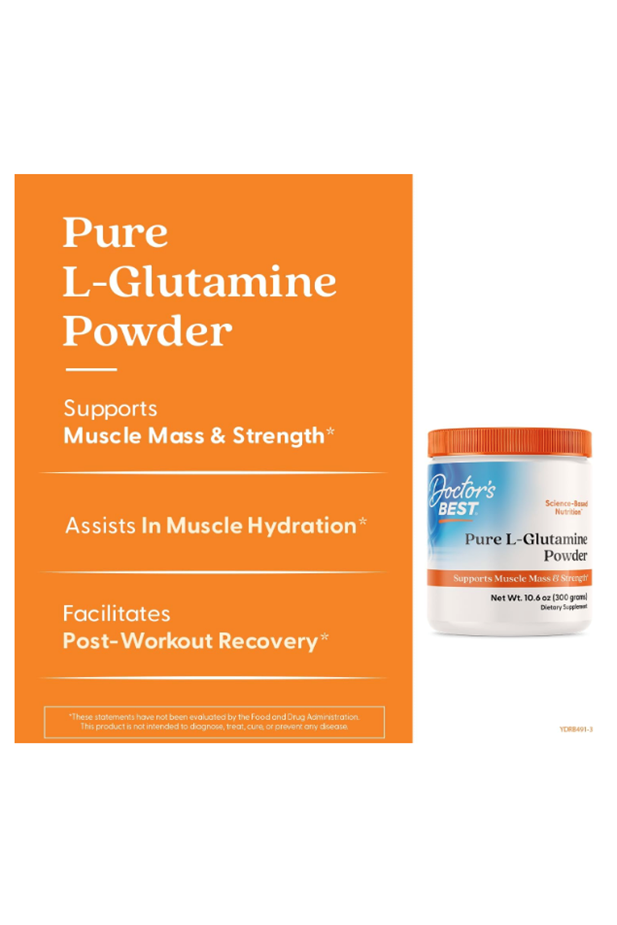 Doctors Best Pure L-Glutamine Powder Supports Muscle Mass Strength,Non-GMO, Gluten Free, Soy Free,Vegan (300 Grams).