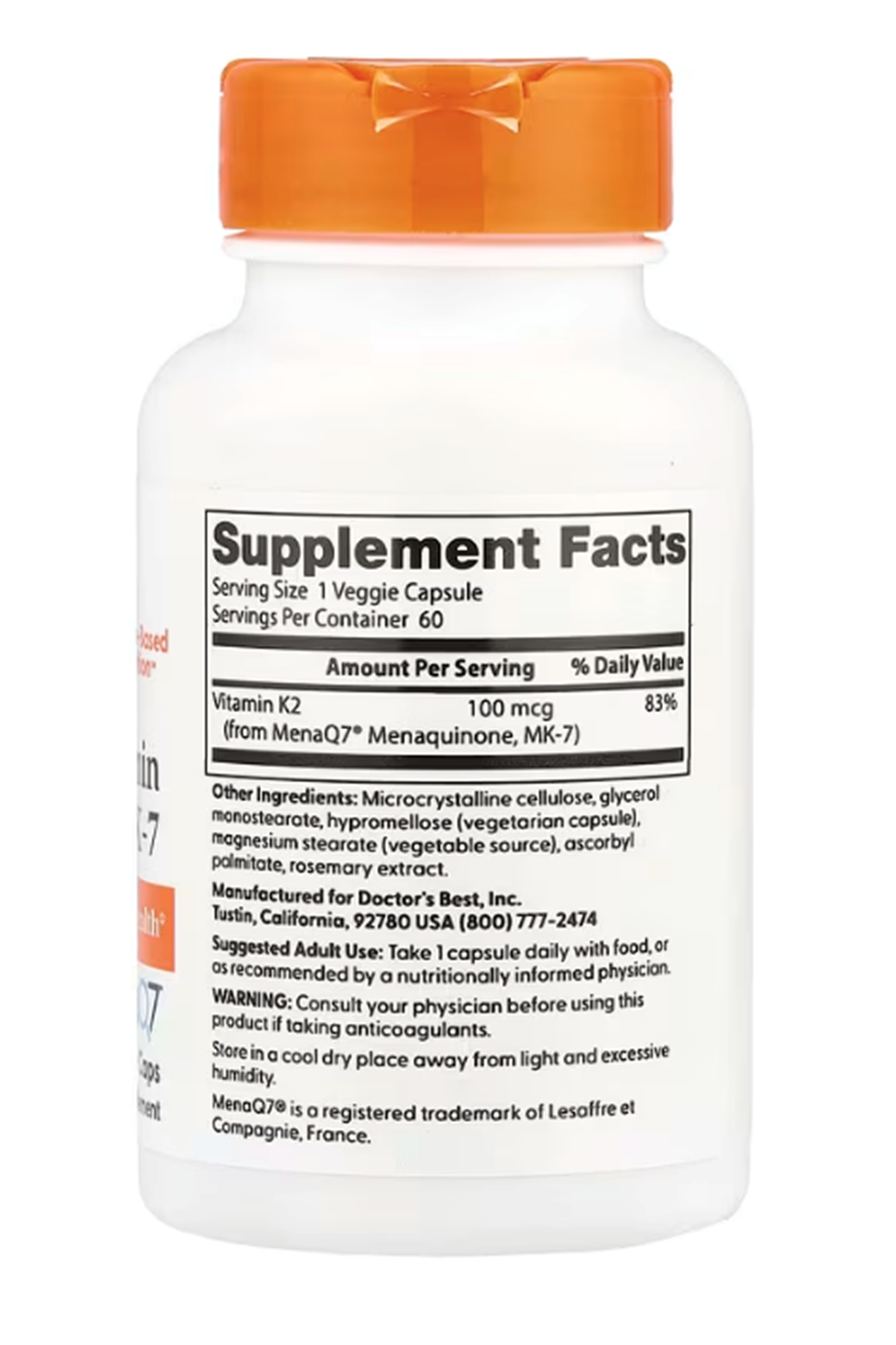 Doctor's Best, Natural Vitamin K2 MK-7 with MenaQ7, 100 mcg, 60 Veggie Capsul.USA 41.