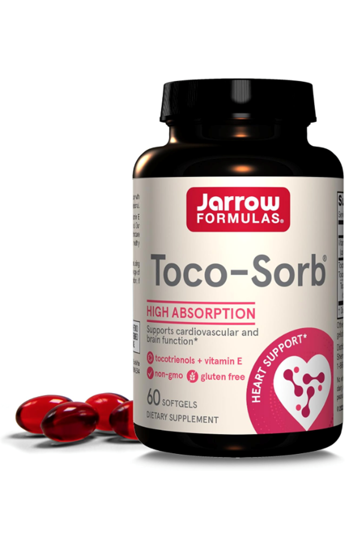 Jarrow Formulas Toco-Sorb Cardiovascular and Brain Function Support,High Absorption Formul, Tocotrienol-Tocopherol Complex and Vitamin E, 60 Softgels.