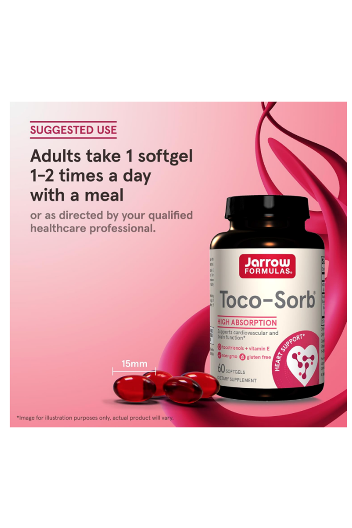 Jarrow Formulas Toco-Sorb Cardiovascular and Brain Function Support,High Absorption Formul, Tocotrienol-Tocopherol Complex and Vitamin E, 60 Softgels.
