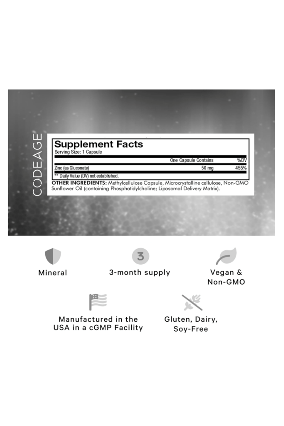 Codeage Liposomal Zinc 100 Capsul–3 Month Supply–One Per Day-50mg Zinc Gluconate- Essential Mineral-Vegan.