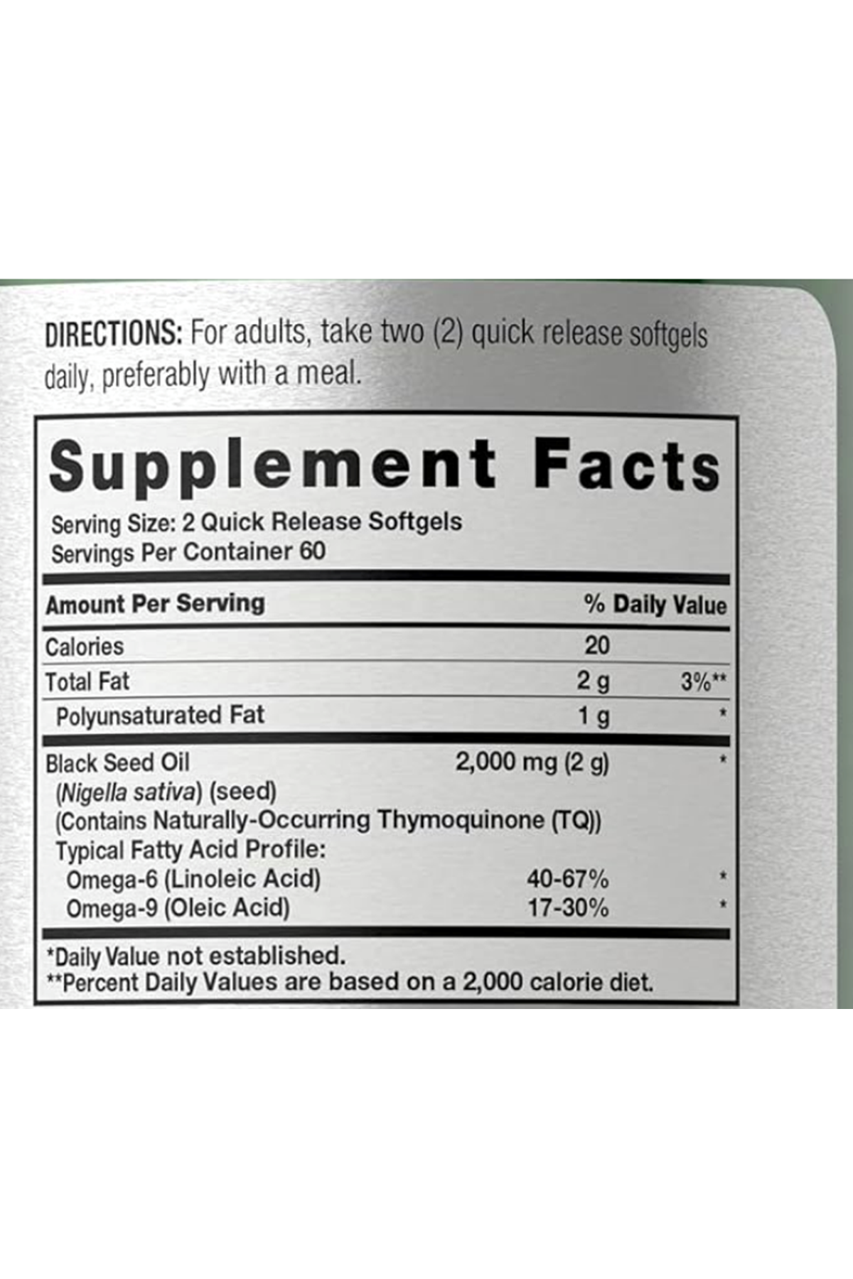 Horbaach Black Seed Oil Cold Pressed 120 Softgel  2000mg Omega 6 and 9  Nigella Sativa.