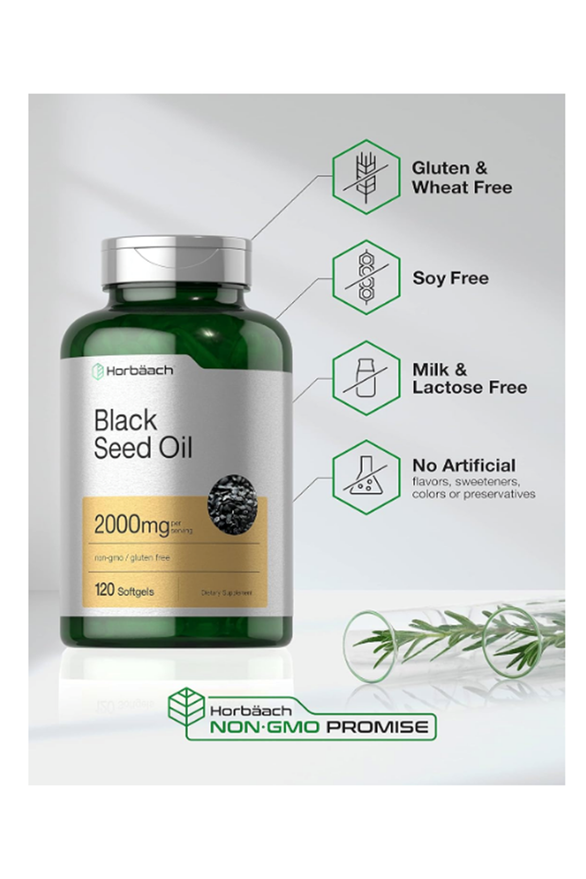 Horbaach Black Seed Oil Cold Pressed 120 Softgel  2000mg Omega 6 and 9  Nigella Sativa.