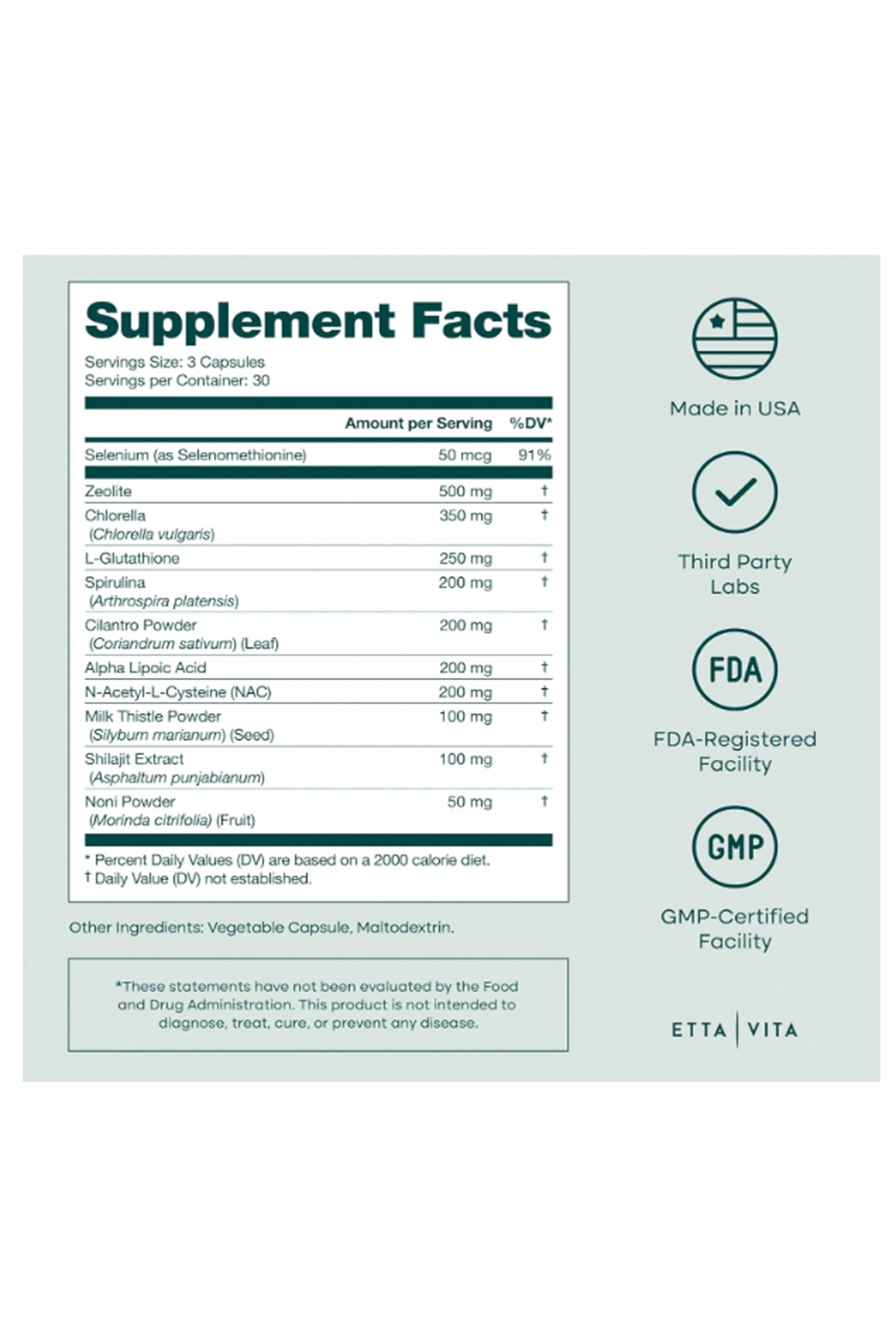 Etta Vita Zeolite Cleanse Liver Detox 90 Capsul Made ın Usa.