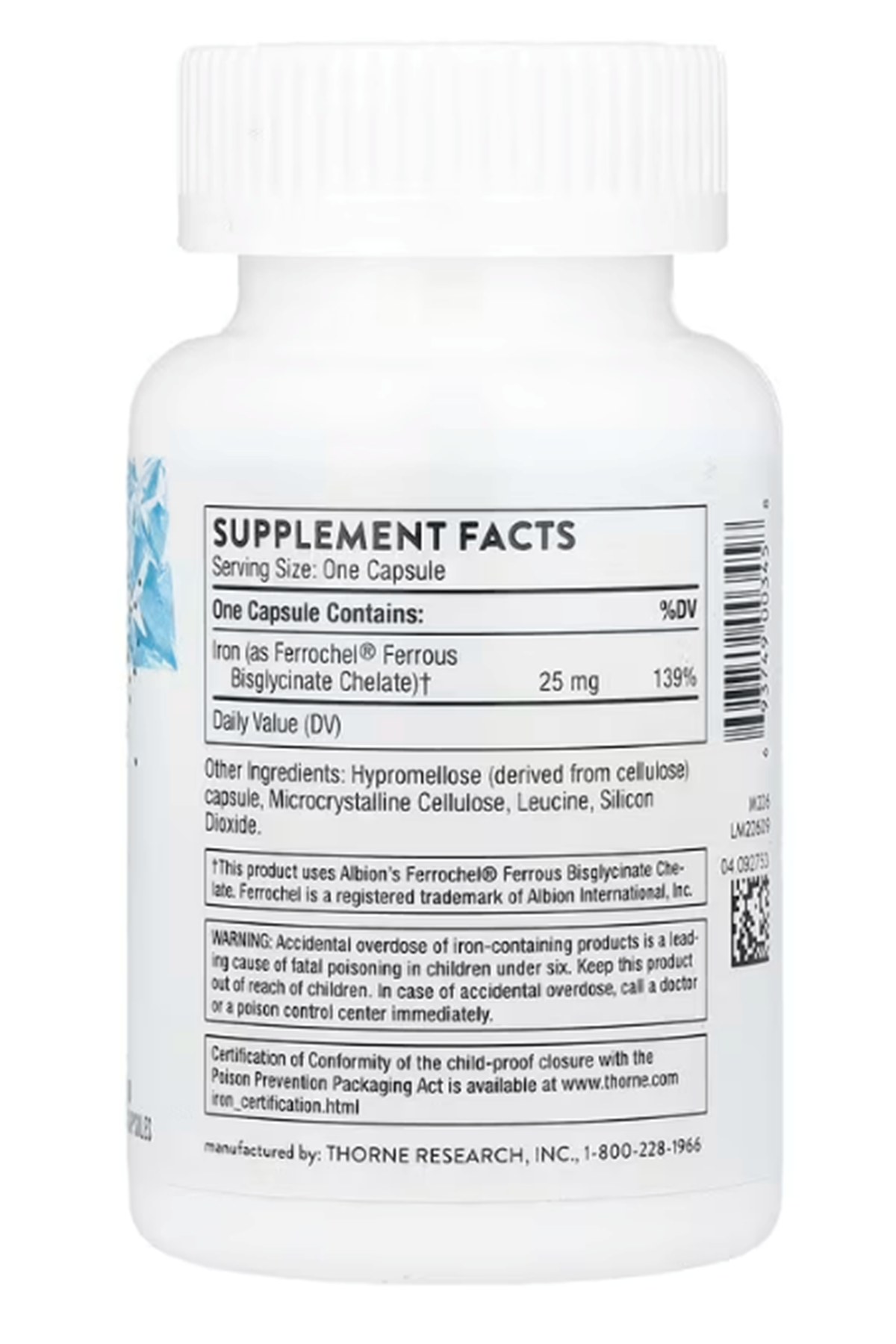 Thorne, Iron Bisglycinate, 60 Capsules (25 mg per Capsule).