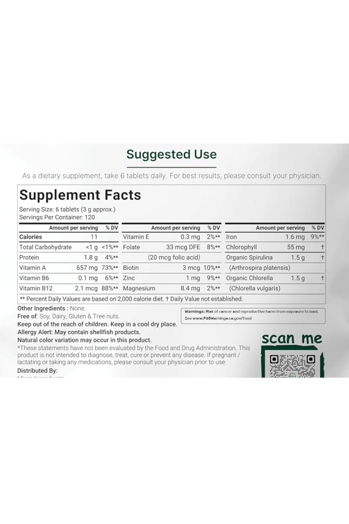 Micro Ingredients Organic Spirulina Chlorella Tablets, 3,000mg Per Serving, 720 Tablets.