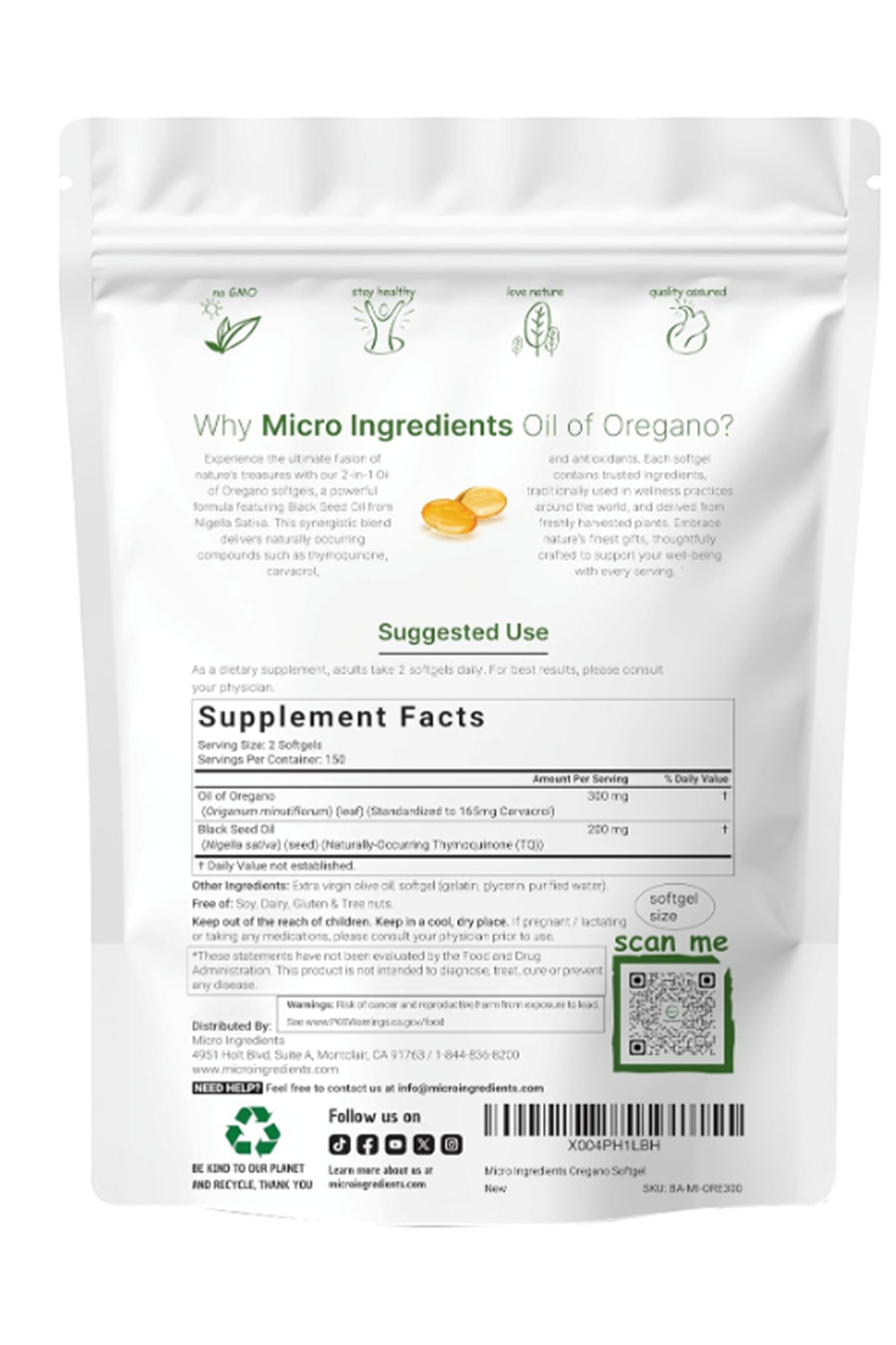 Micro Ingredients Oil of Oregano 300 Softgels Black Seed Oil 4X Strength Carvacrol  Thymoquinone  Plant Based Non-GMO.