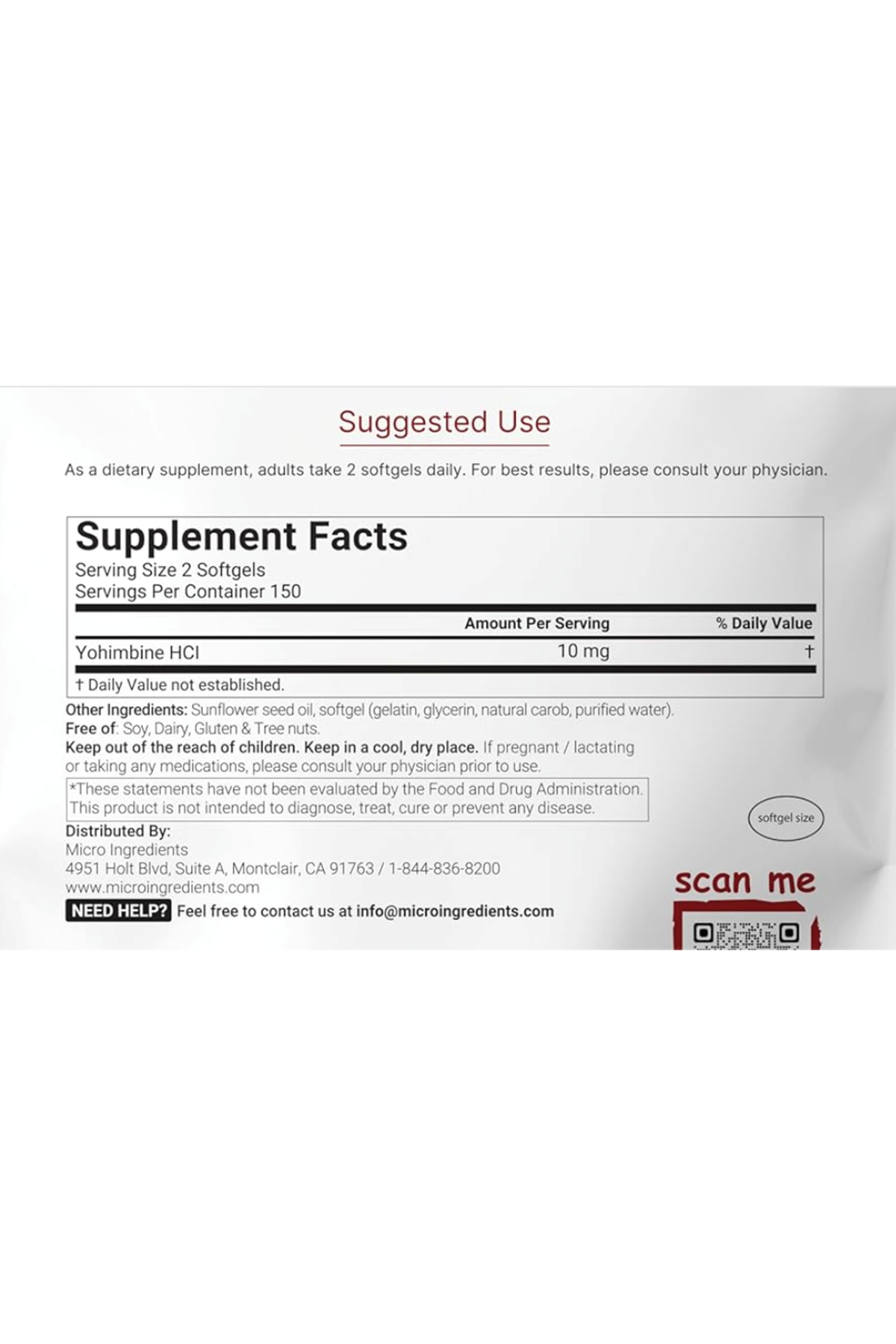 Micro Ingredients Double Strength Yohımbıne HCL  Men and Women, 10mg  300 Softgels.USA.50.