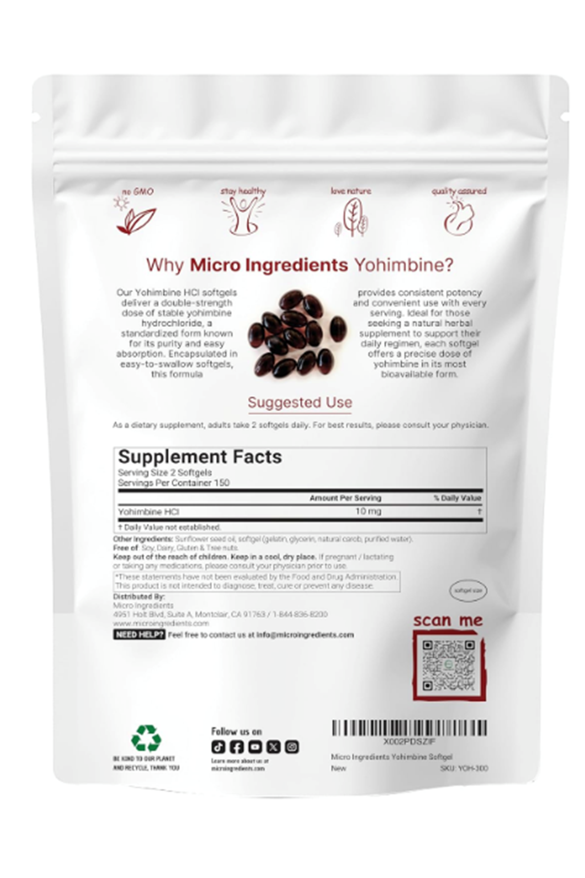 Micro Ingredients Double Strength Yohımbıne HCL  Men and Women, 10mg  300 Softgels.USA.50.
